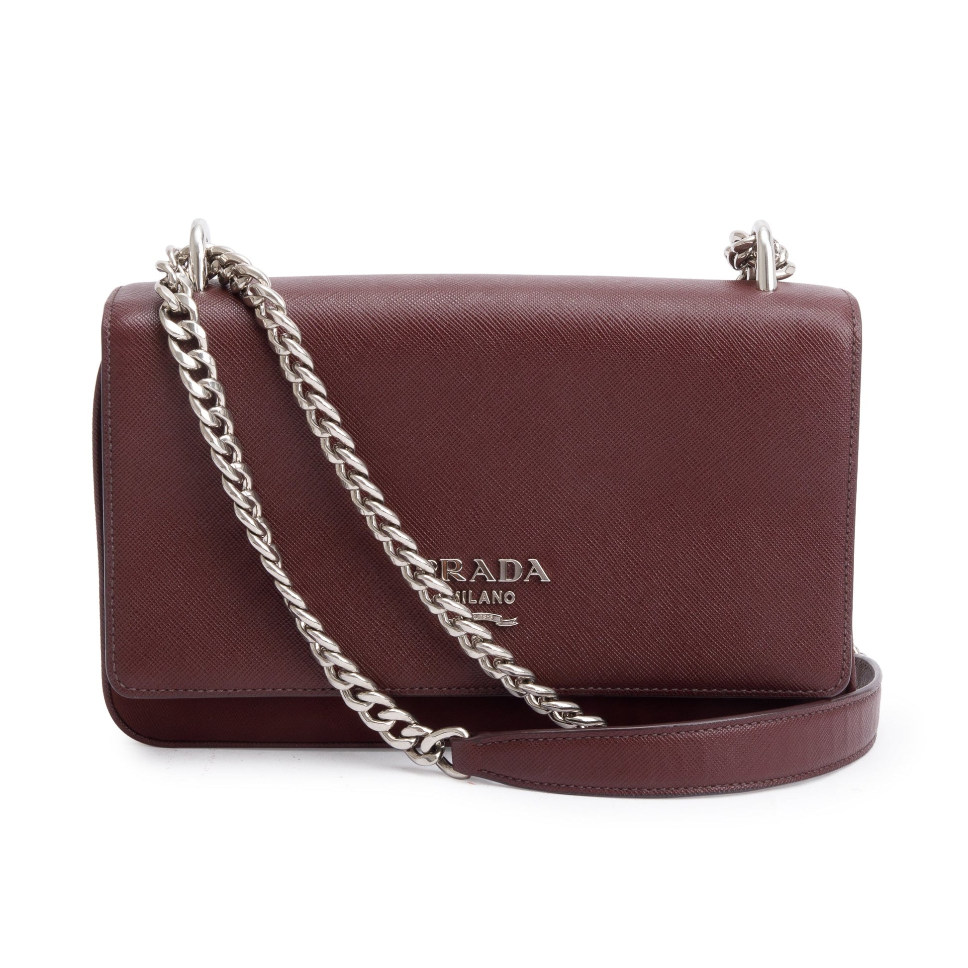 Prada Burgundy Tessuto Saffiano Shoulder Bag Leather Flap