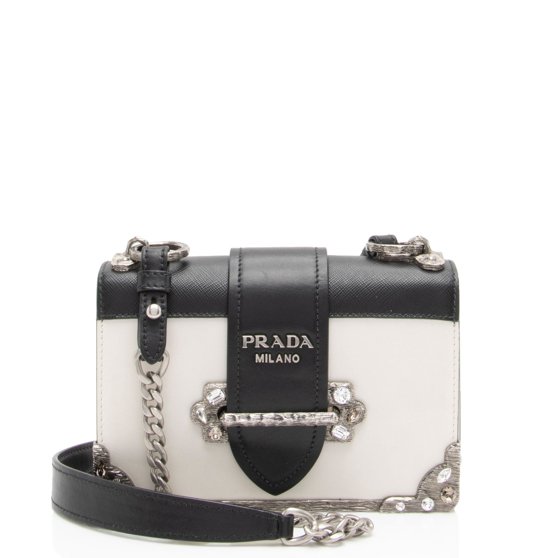 Prada Calfskin Crystal Cahier Shoulder Bag Shf Hlddcz