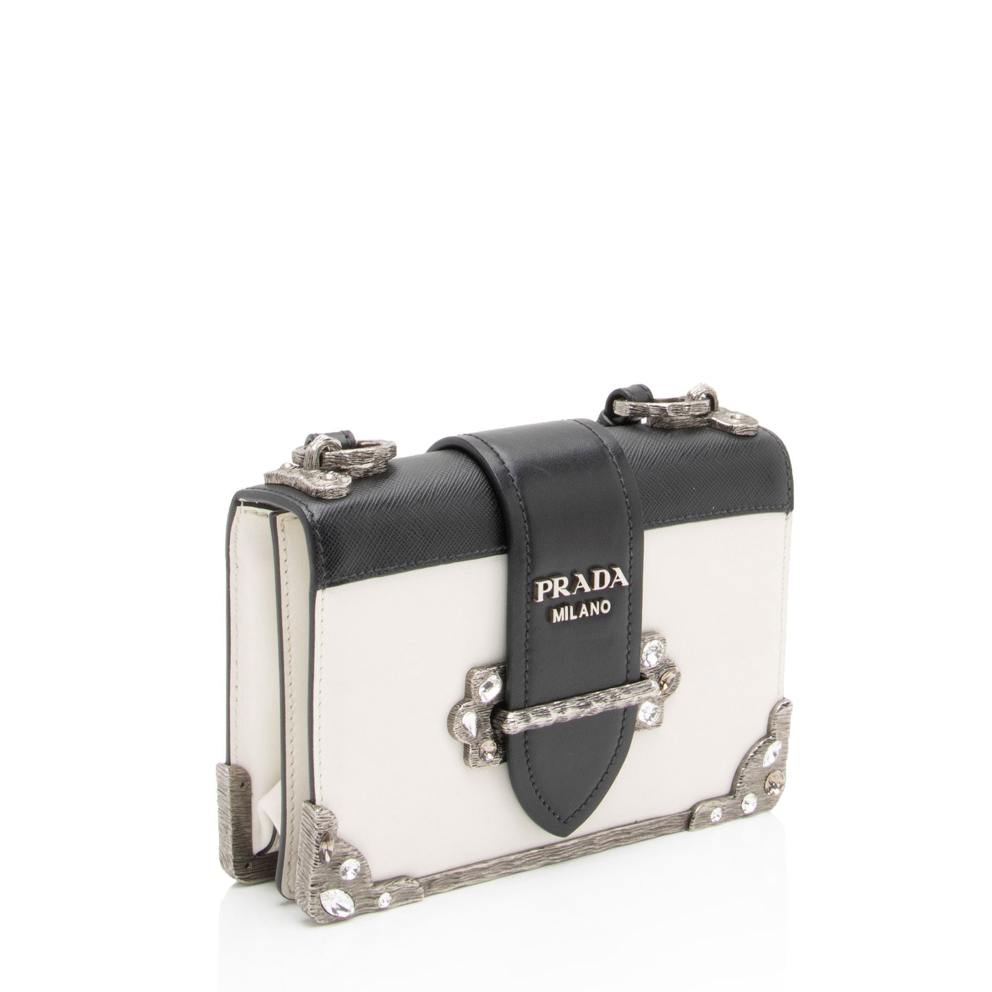 Prada Calfskin Crystal Cahier Shoulder Bag Shf Hlddcz