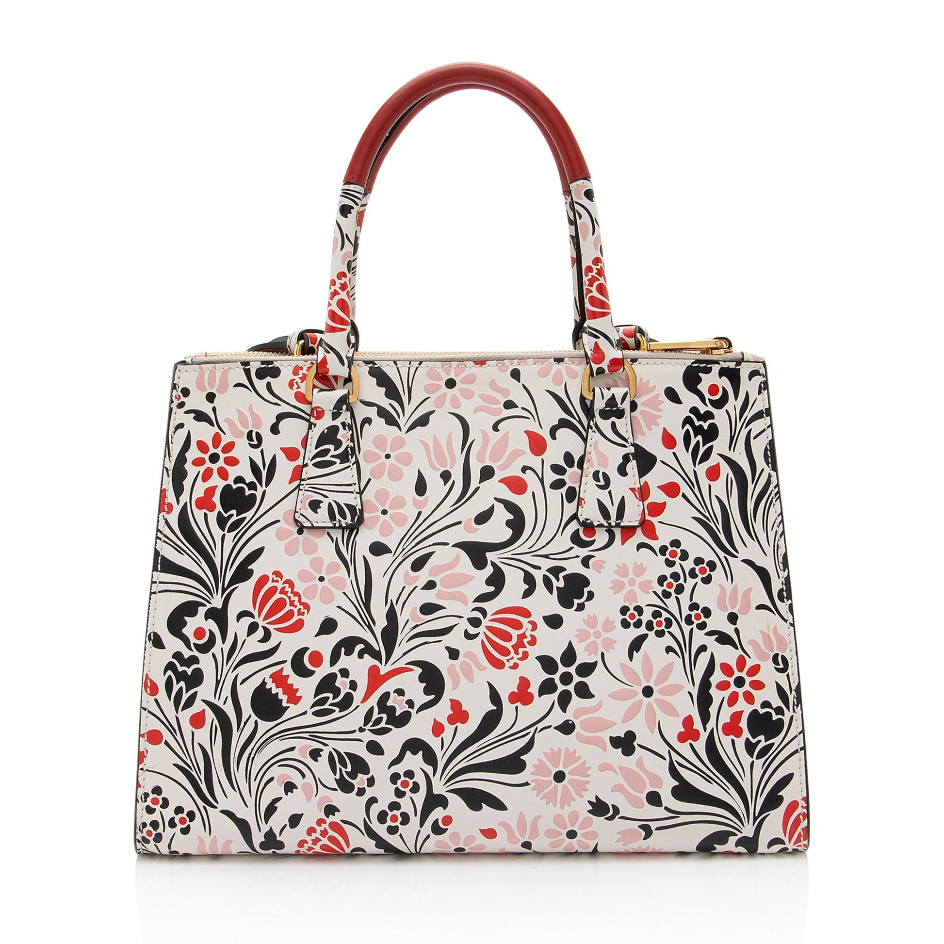 Prada Calfskin Floreale Galleria Double Tote Medium Zip Tote Bag