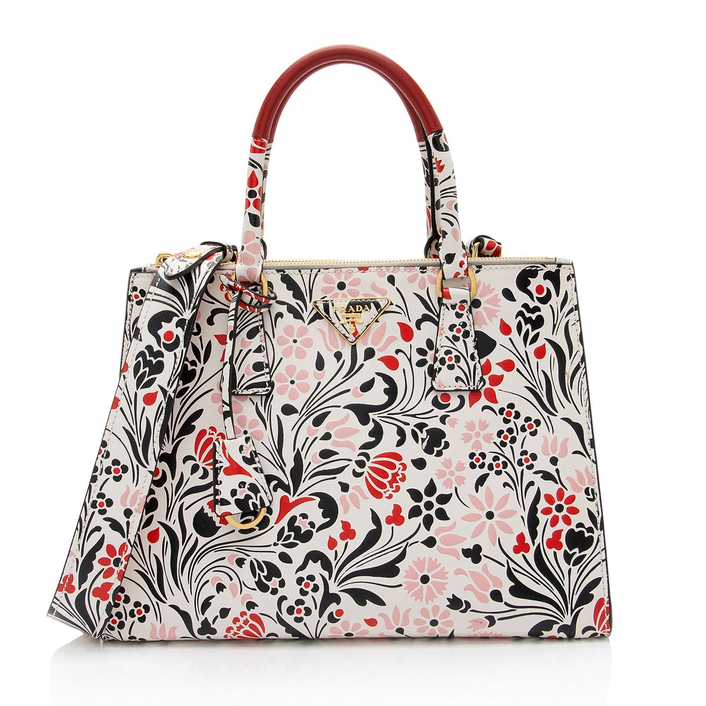 Prada Calfskin Floreale Galleria Double Tote Medium Zip Tote Bag