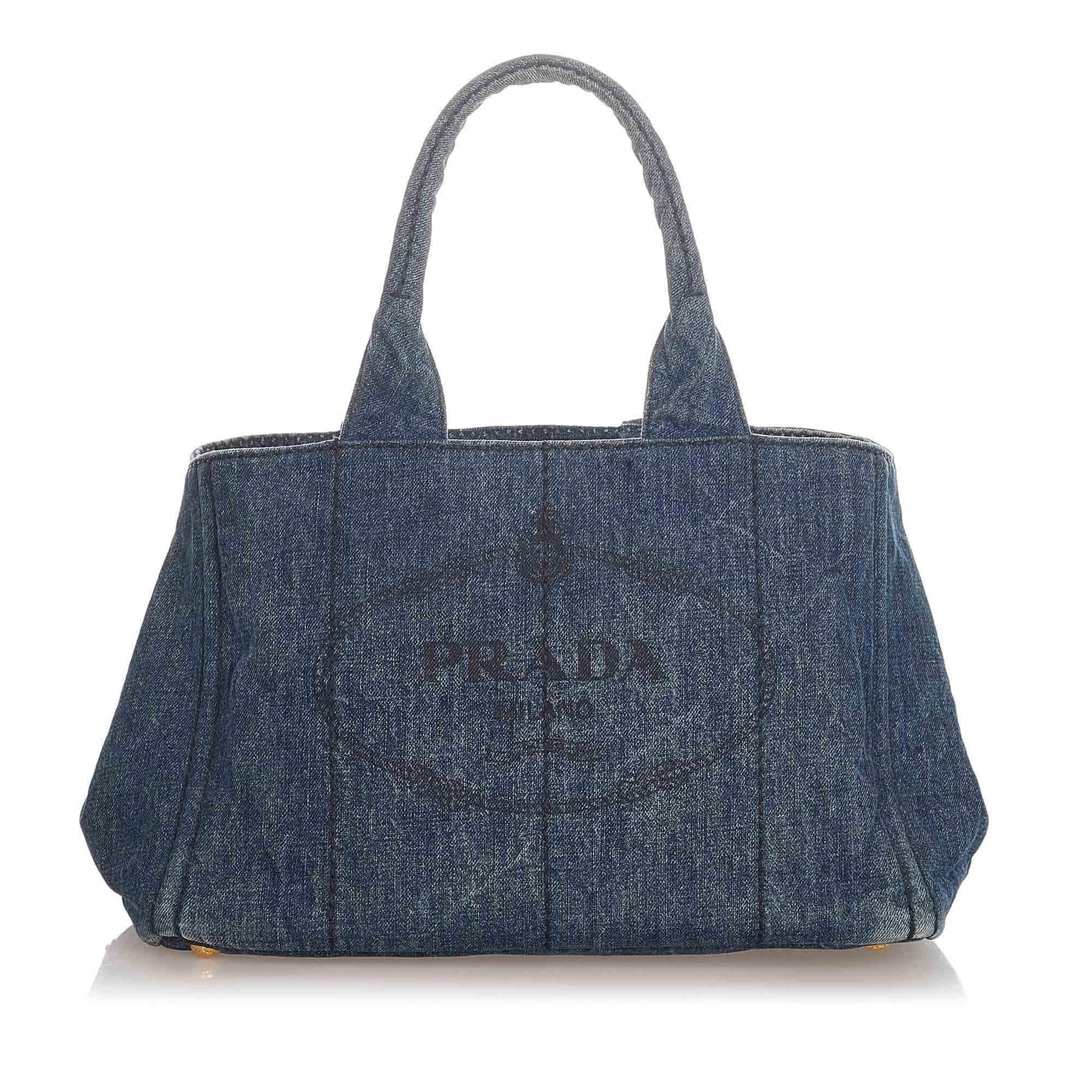 Prada Canapa Handbag Shg Denim Logo Satchel Bag