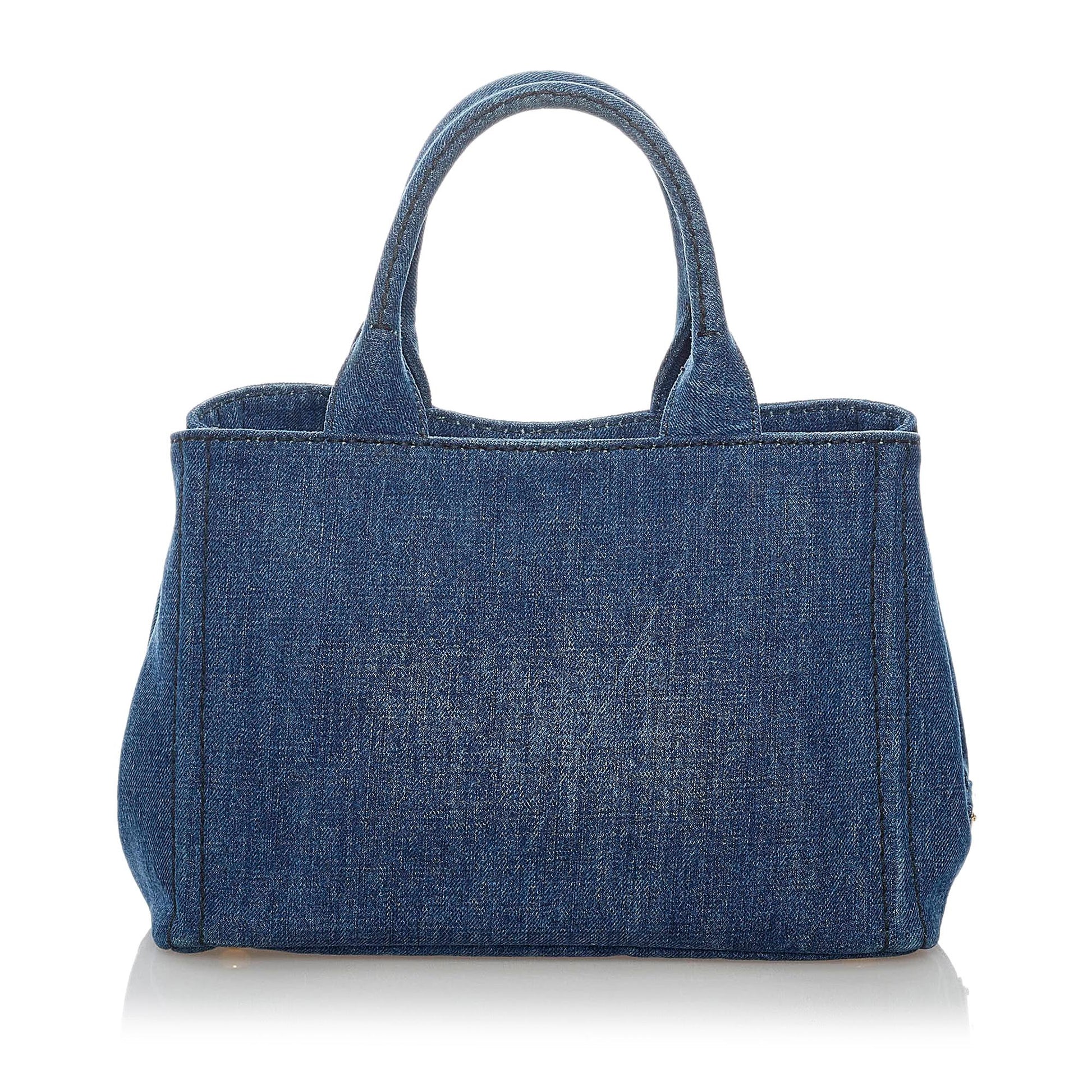 Prada Canapa Tote Shg Denim Logo Tote Bag