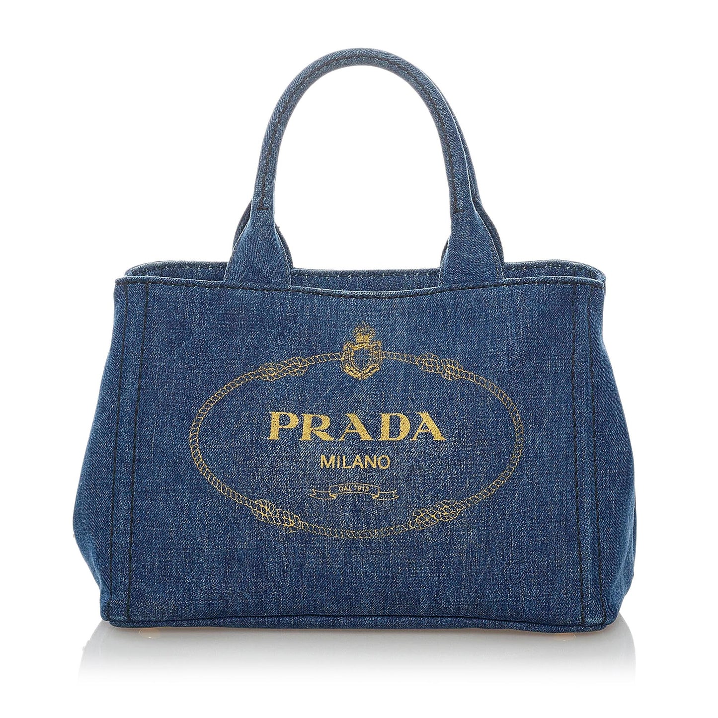 Prada Canapa Tote Shg Denim Logo Tote Bag