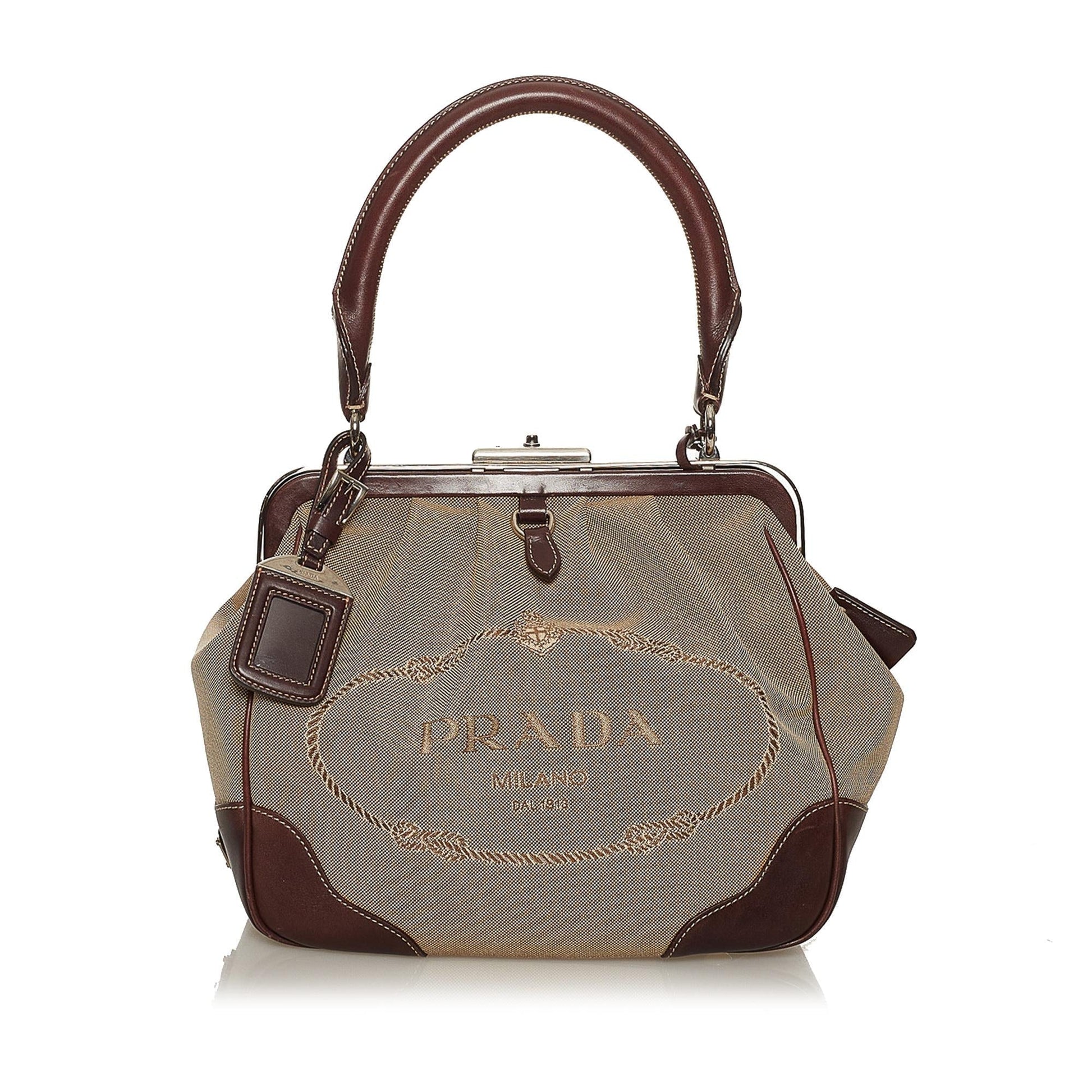 Prada Canapa Frame Handbag Shg Logo Satchel Bag