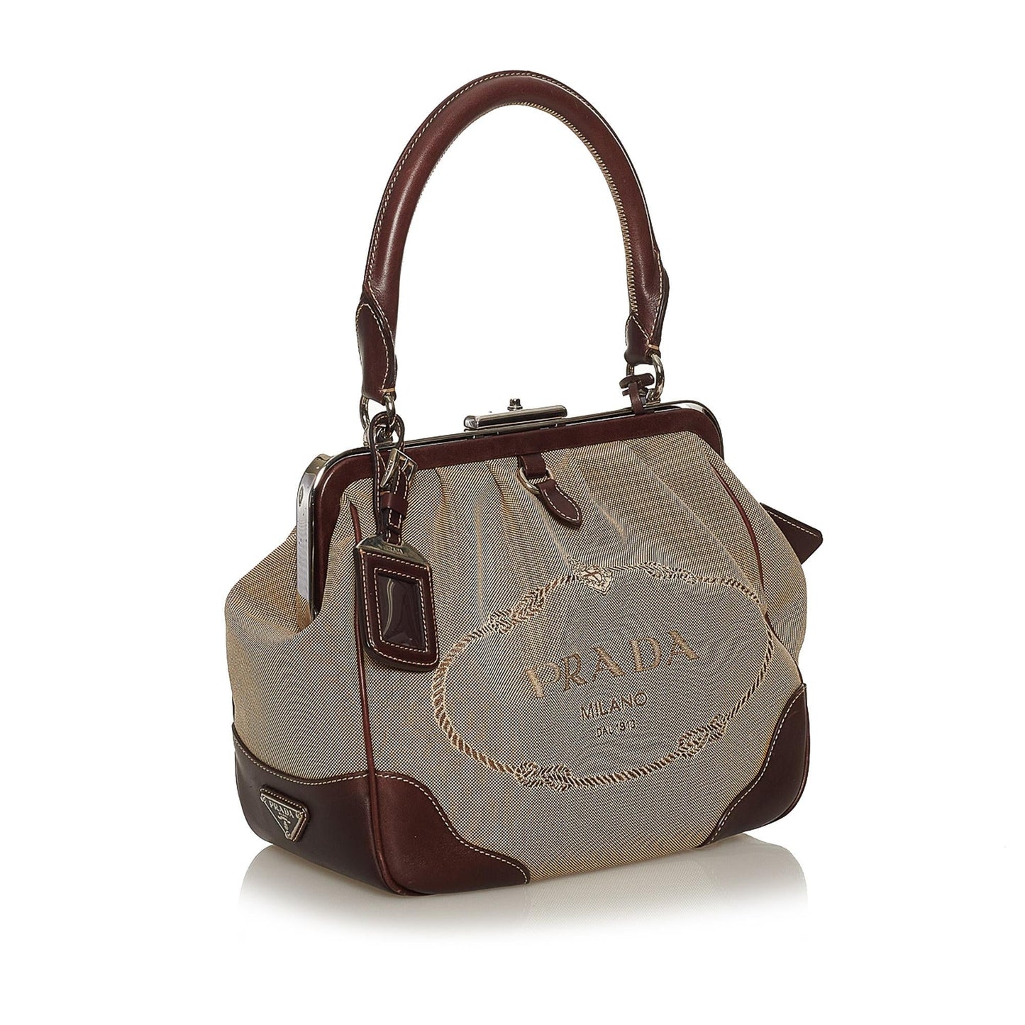 Prada Canapa Frame Handbag Shg Logo Satchel Bag