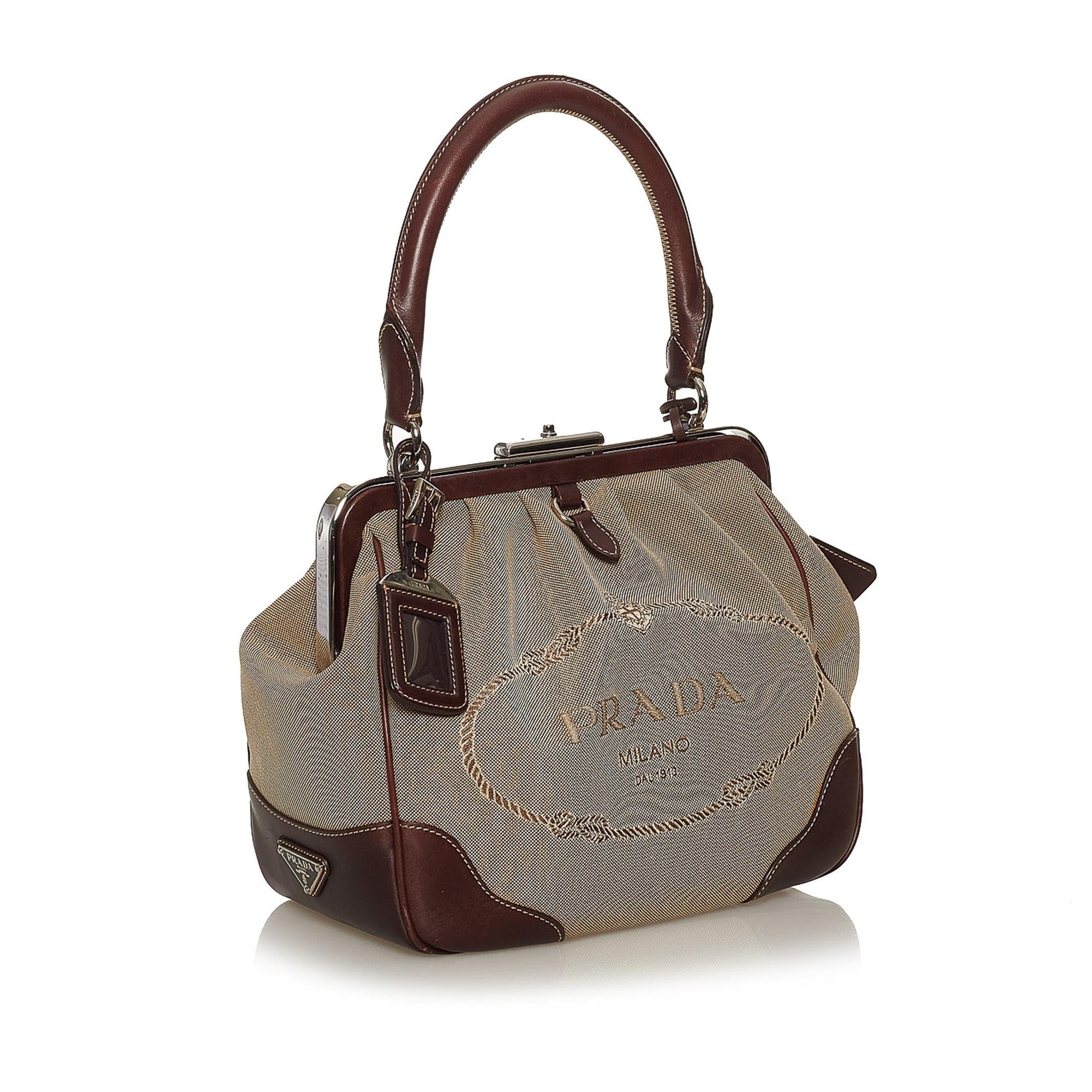 Prada Canapa Frame Handbag Shg Logo Satchel Bag