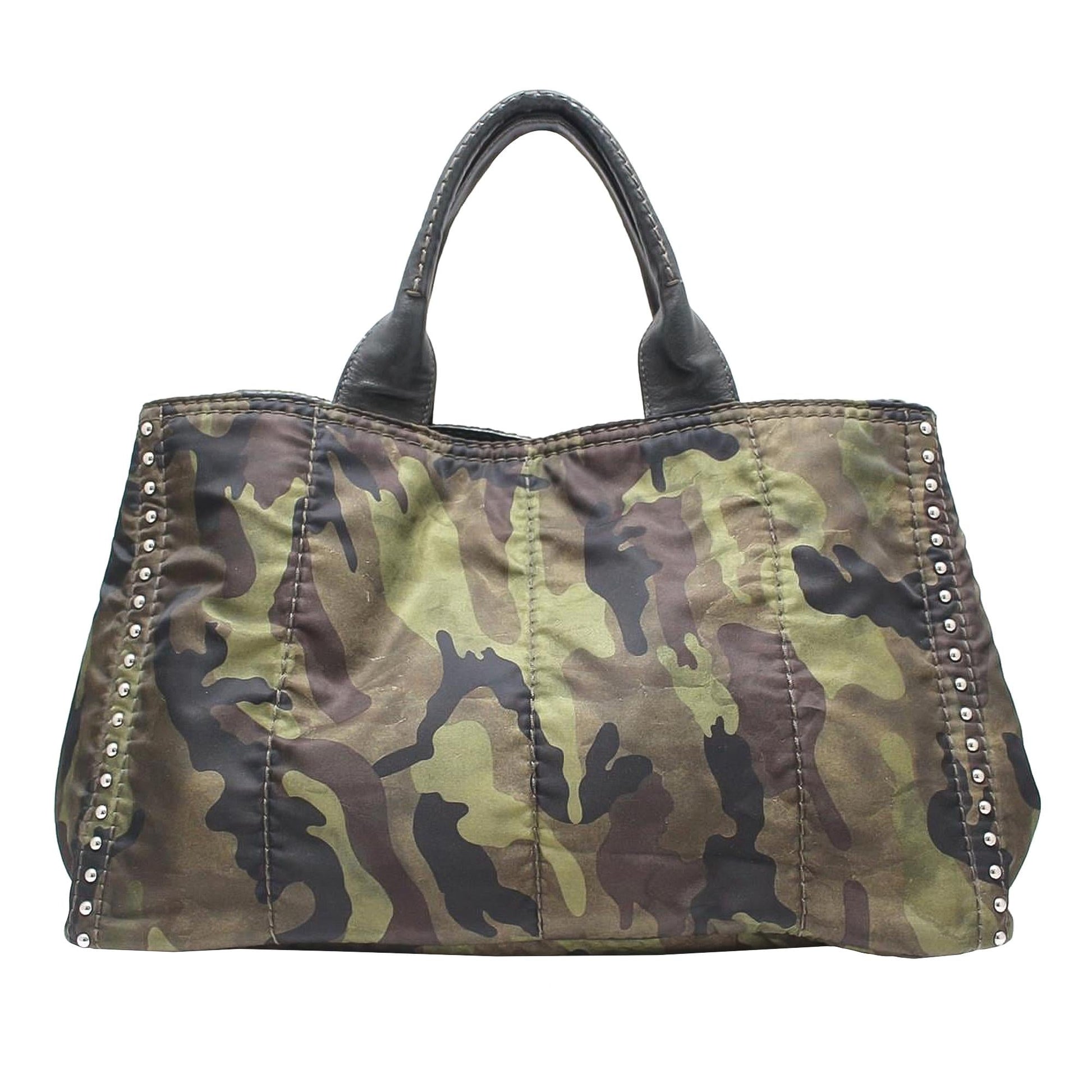 Prada Canapa Studded Camouflage Tote Shg Gsj4Ov Tote Bag