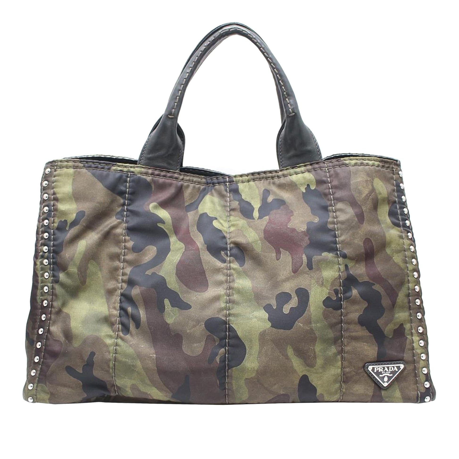 Prada Canapa Studded Camouflage Tote Shg Gsj4Ov Tote Bag