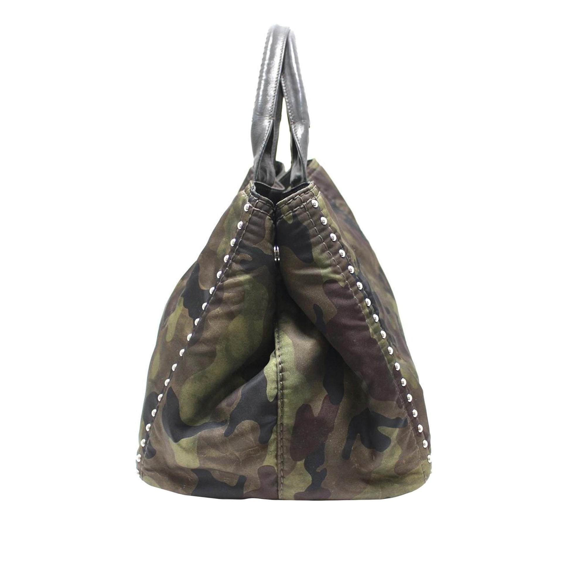 Prada Canapa Studded Camouflage Tote Shg Gsj4Ov Tote Bag