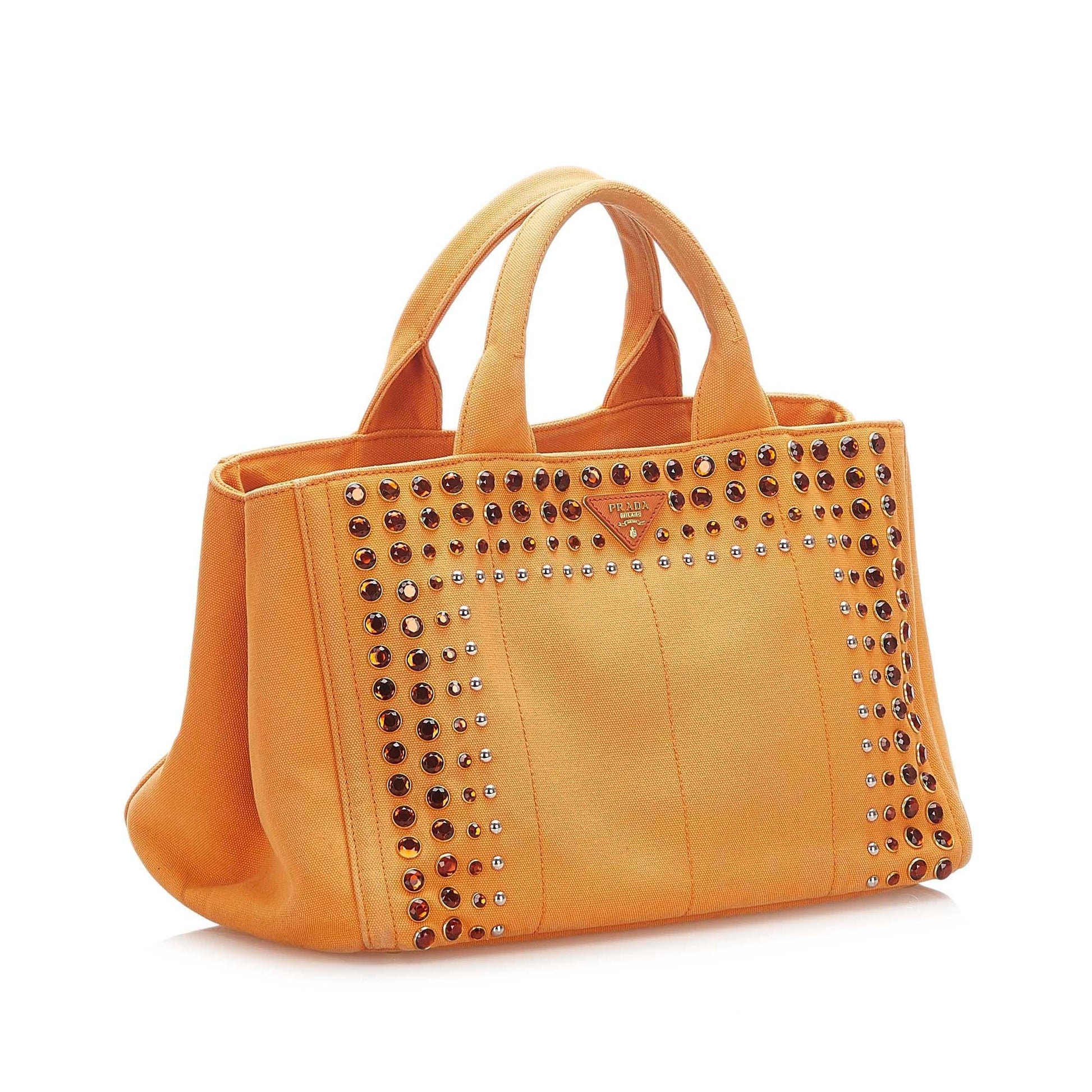 Prada Canapa Studded Satchel Shg Canvas Satchel Bag