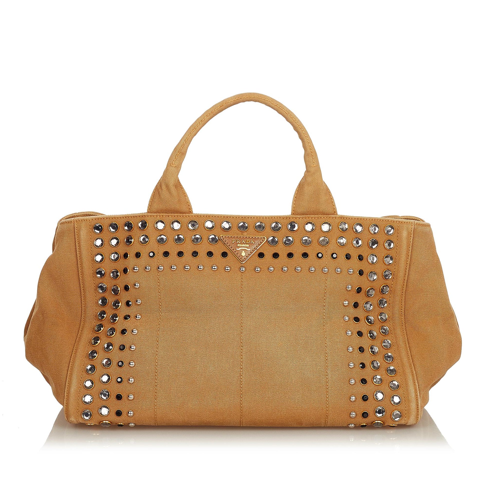 Prada Canapa Studded Tote Bag Shg Canvas