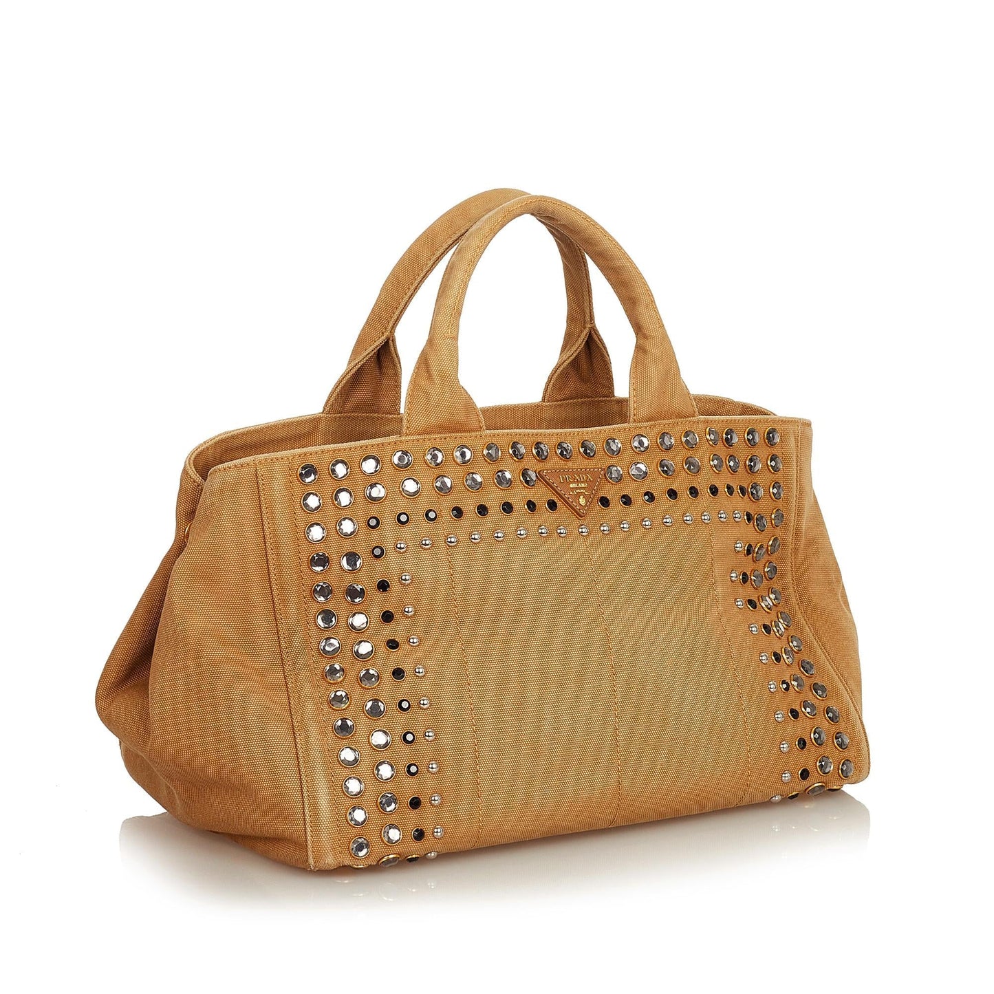 Prada Canapa Studded Tote Bag Shg Canvas
