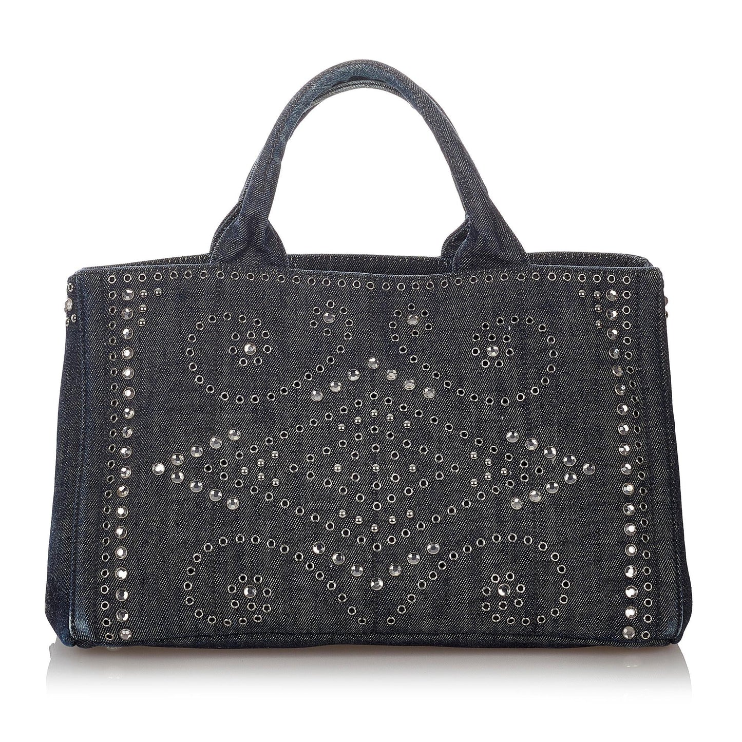 Prada Canapa Studded Tote Bag Shg Denim