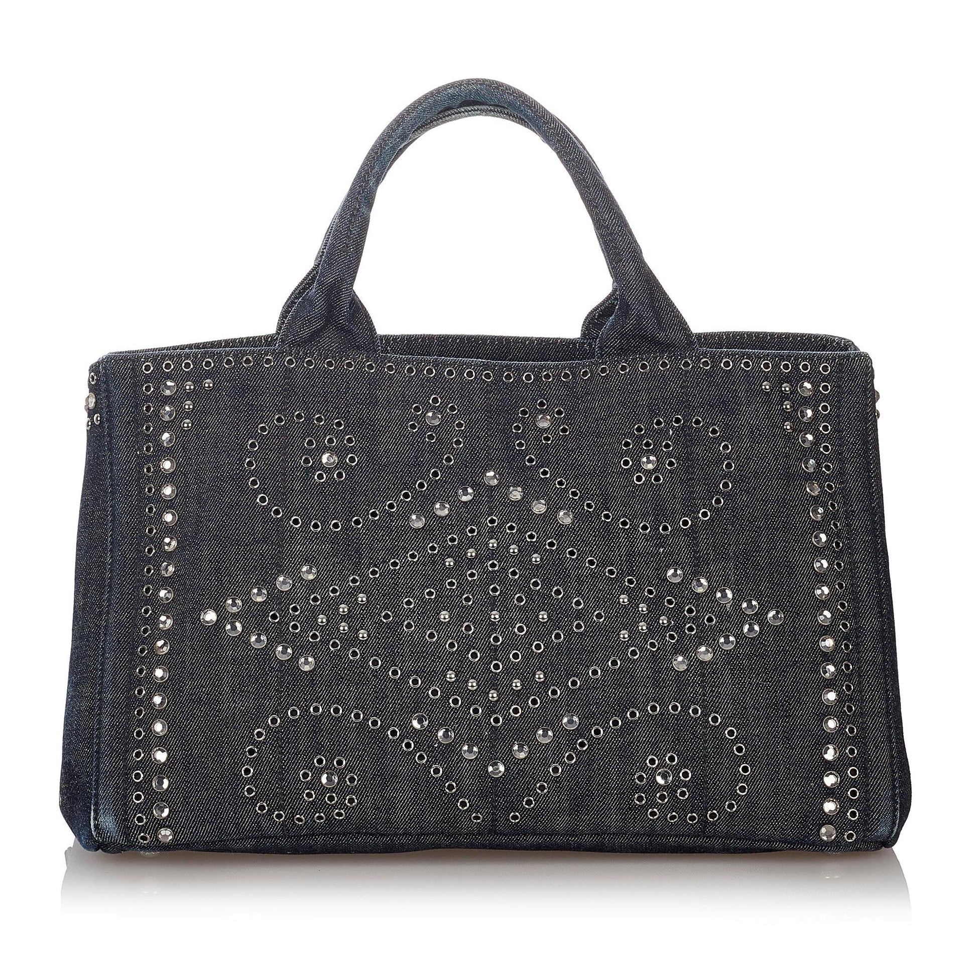 Prada Canapa Studded Tote Bag Shg Denim