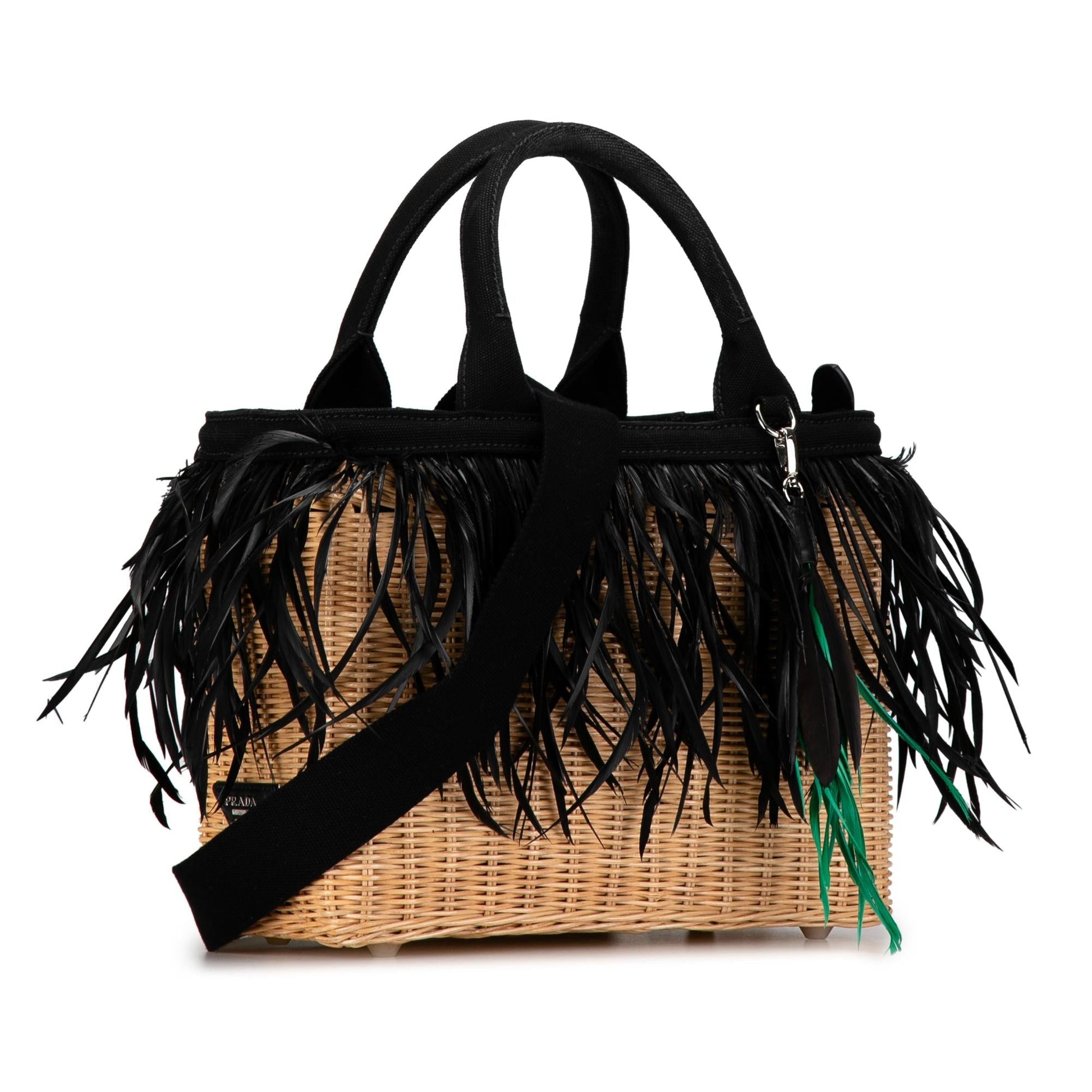 Prada Canapa Trimmed Feather Midollino Satchel Shg Ojnq0U Satchel Bag