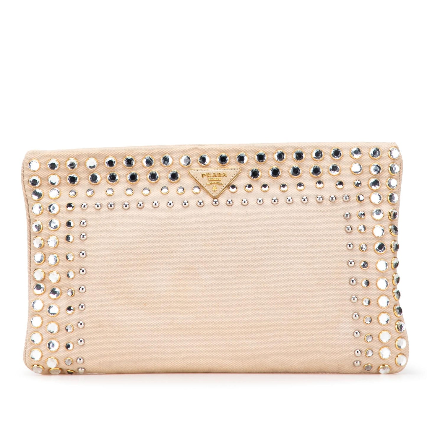Prada Canapa Studded Vernice Clutch Canvas Clutch Bag