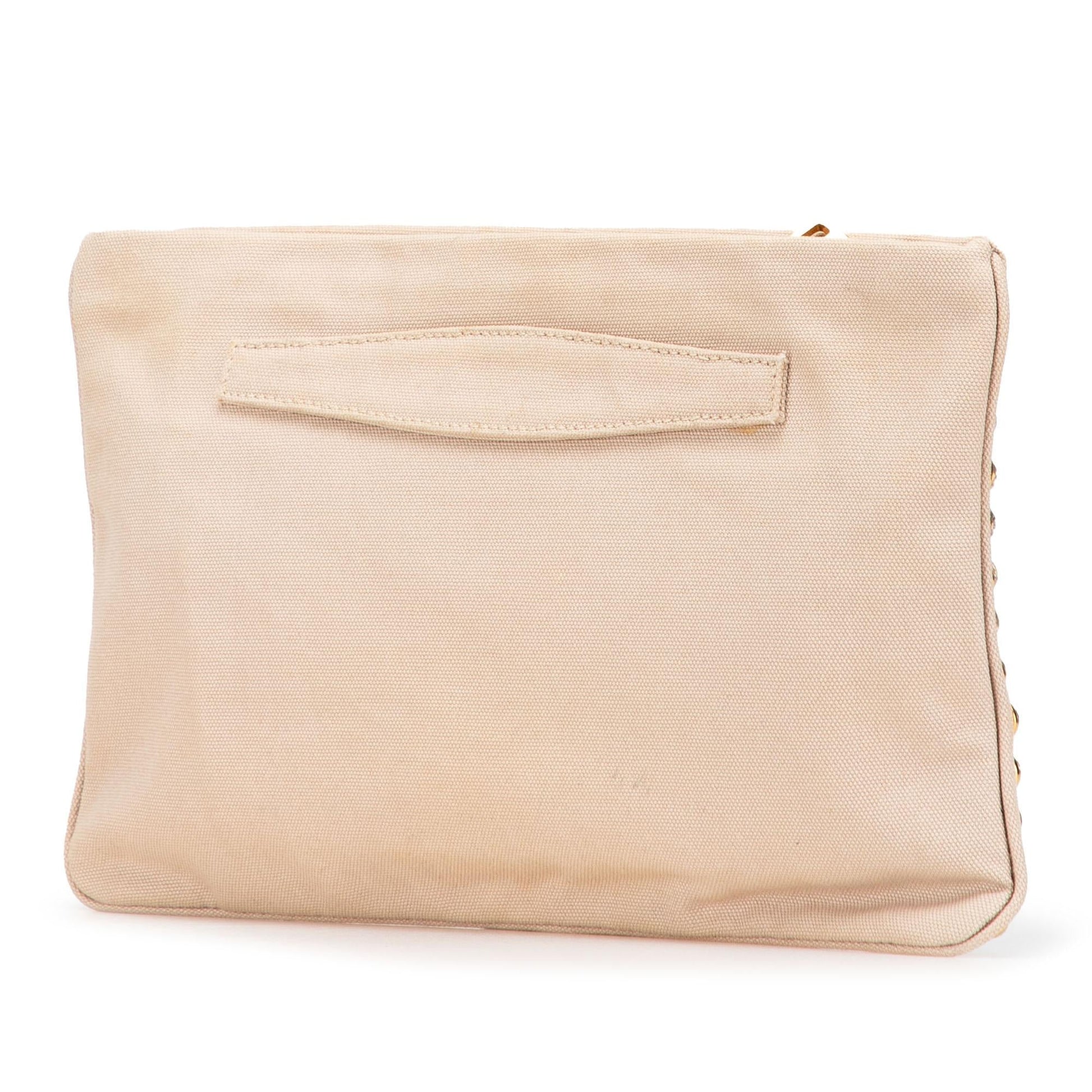 Prada Canapa Studded Vernice Clutch Canvas Clutch Bag