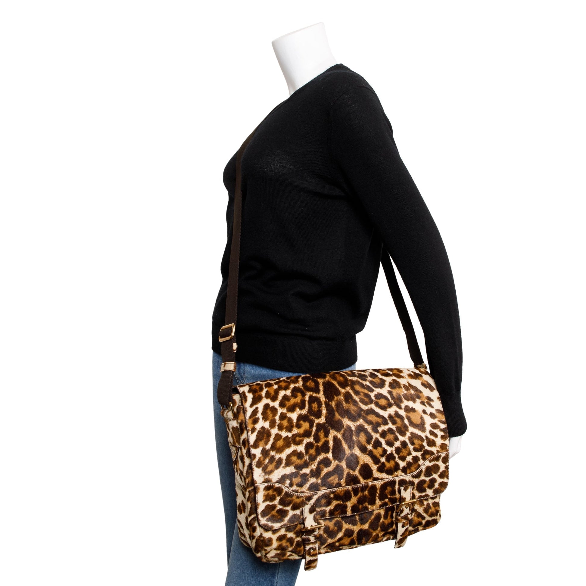 Prada Cavallino Leopard Print Messenger Bag Travel Bag