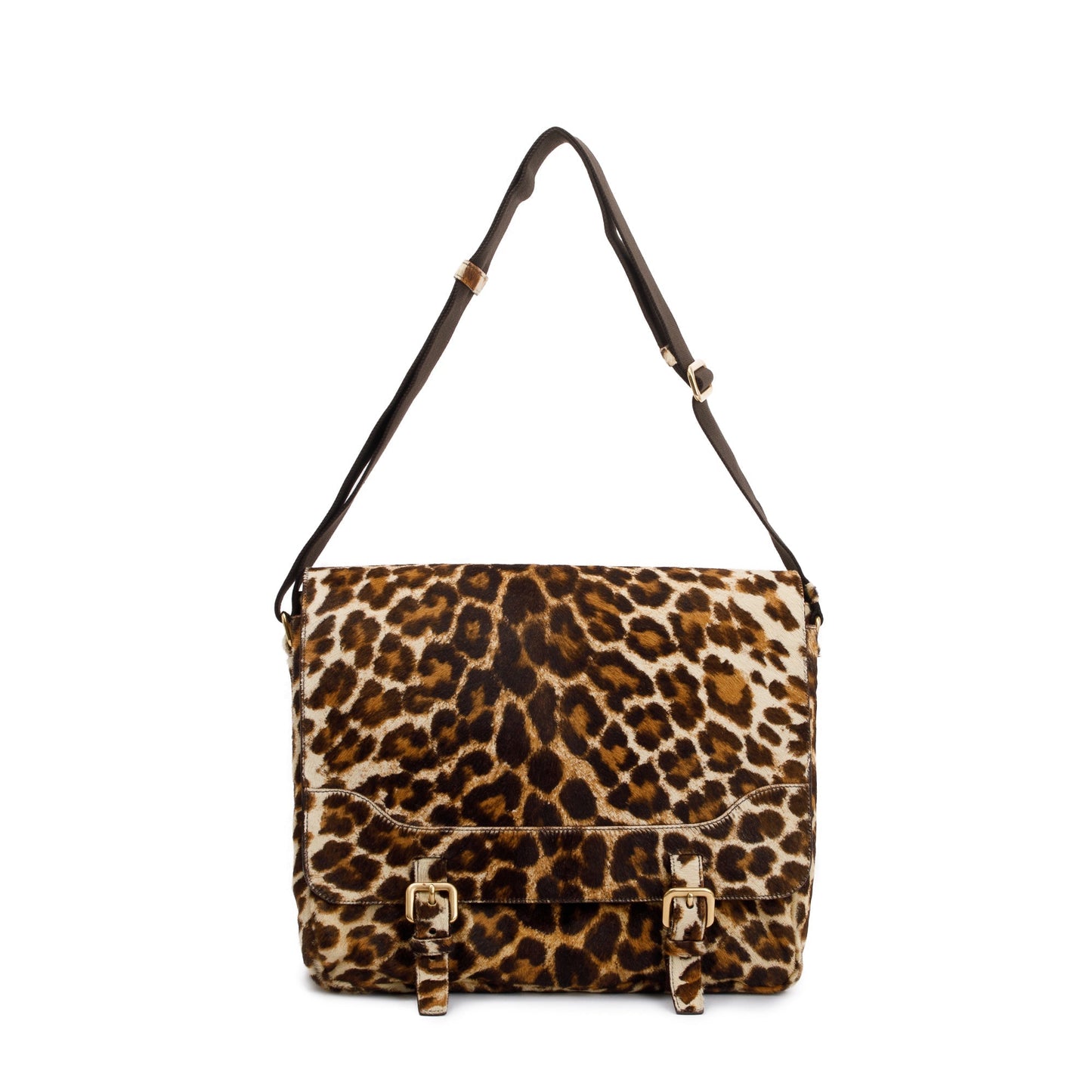 Prada Cavallino Leopard Print Messenger Bag Travel Bag