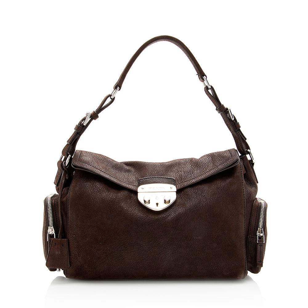 Prada Cervo Antic Easy Pushlock Shoulder Bag Shf Flap