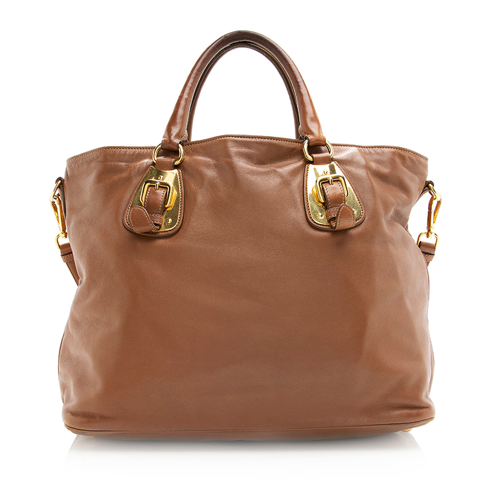 Prada Cervo Convertible Tote Shf Leather Tote Bag