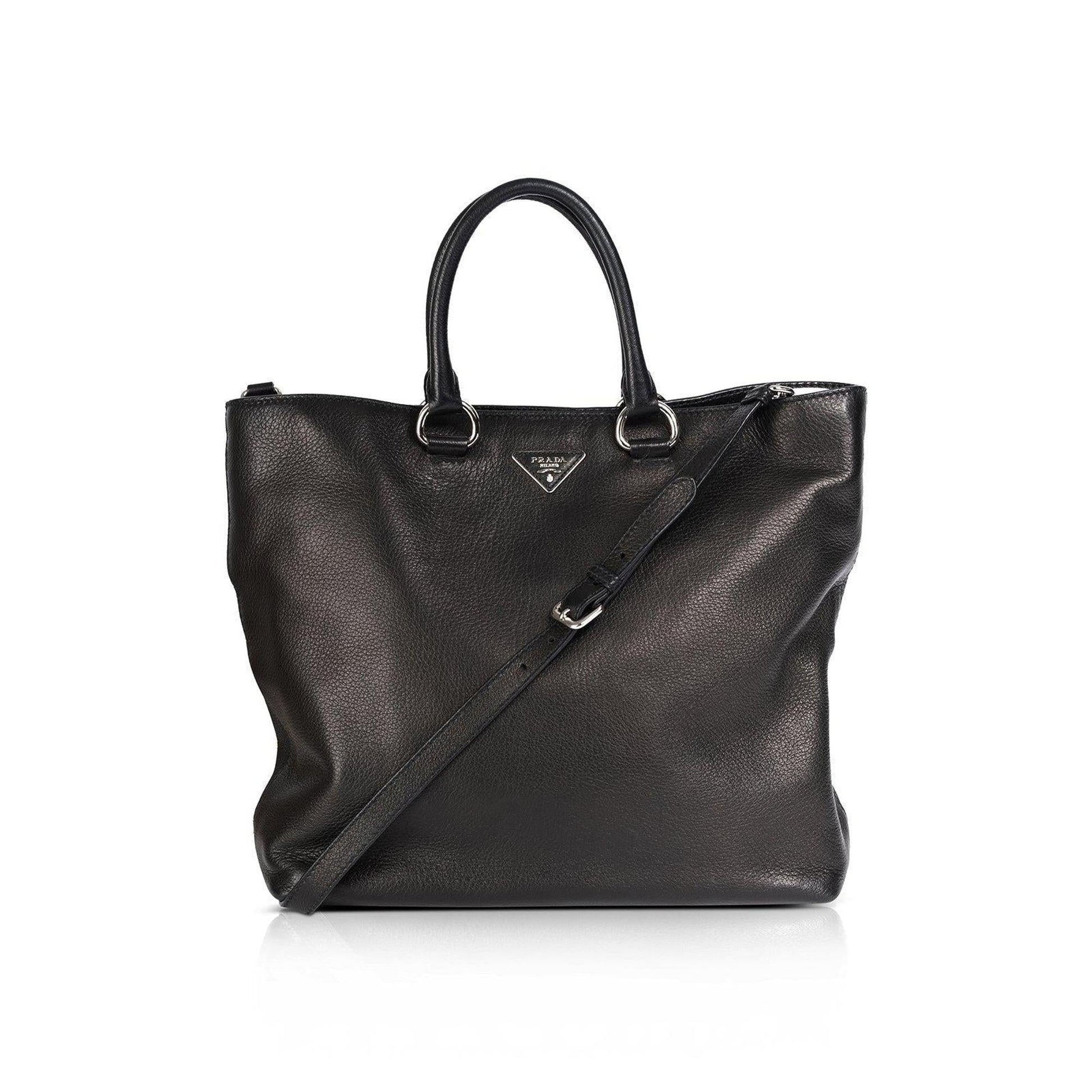 Prada Cervo Shopping Tote Handbag Leather Tote Bag