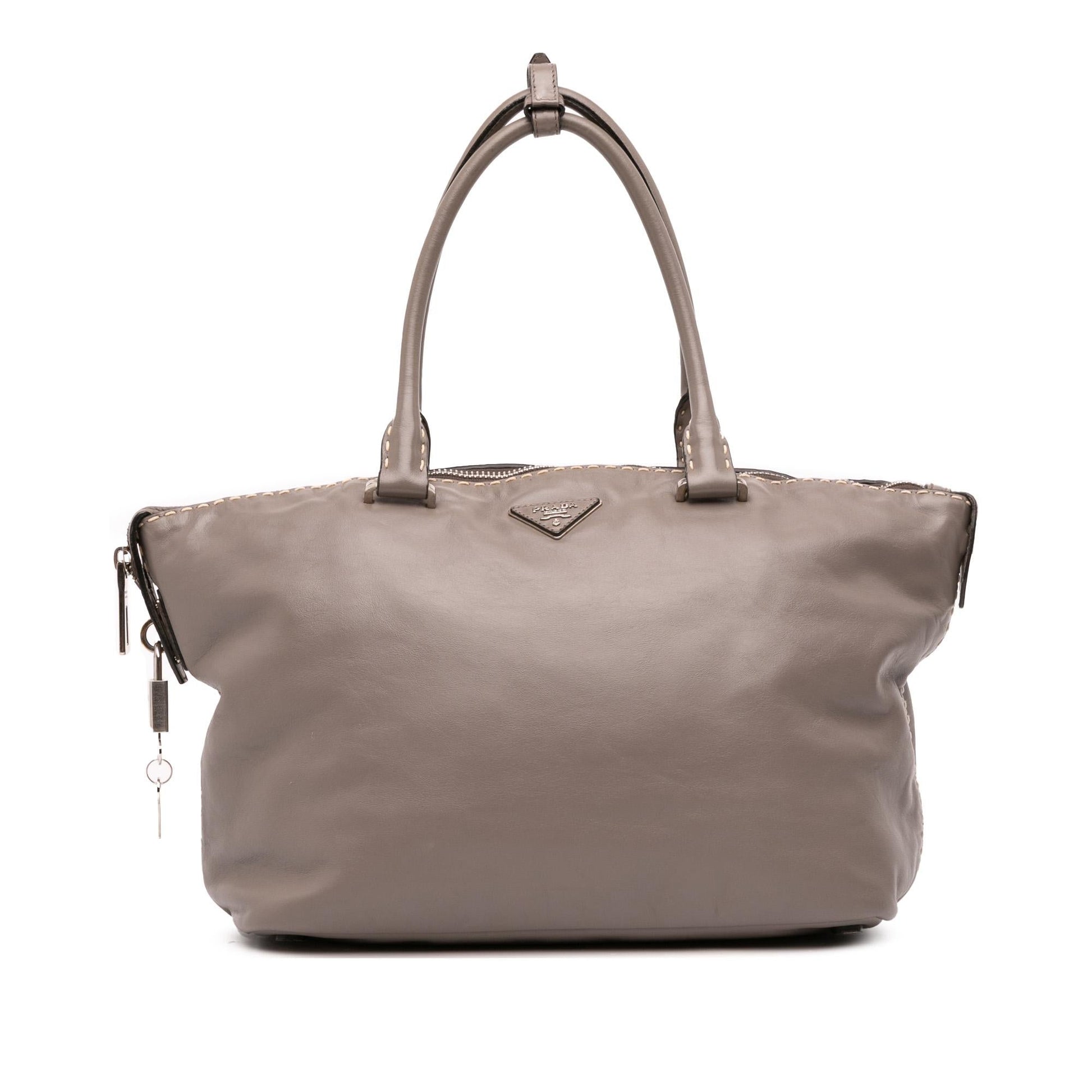 Prada City Calf Hand Stitched Tote Zip Tote Bag