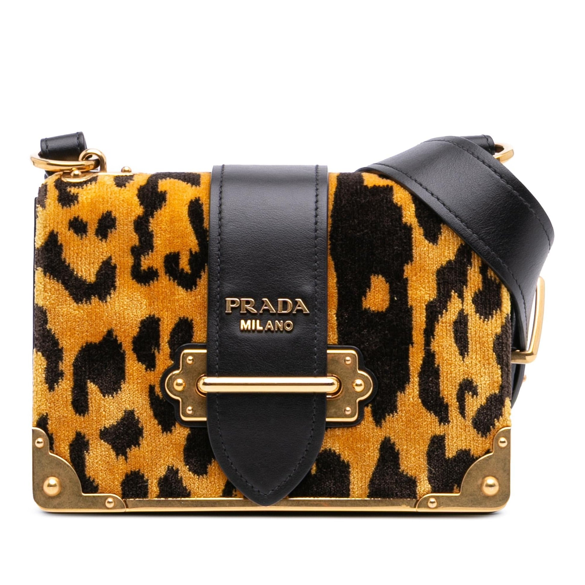 Prada City Calf Trimmed Velvet Leopard Print Cahier Crossbody Crossbody Bag