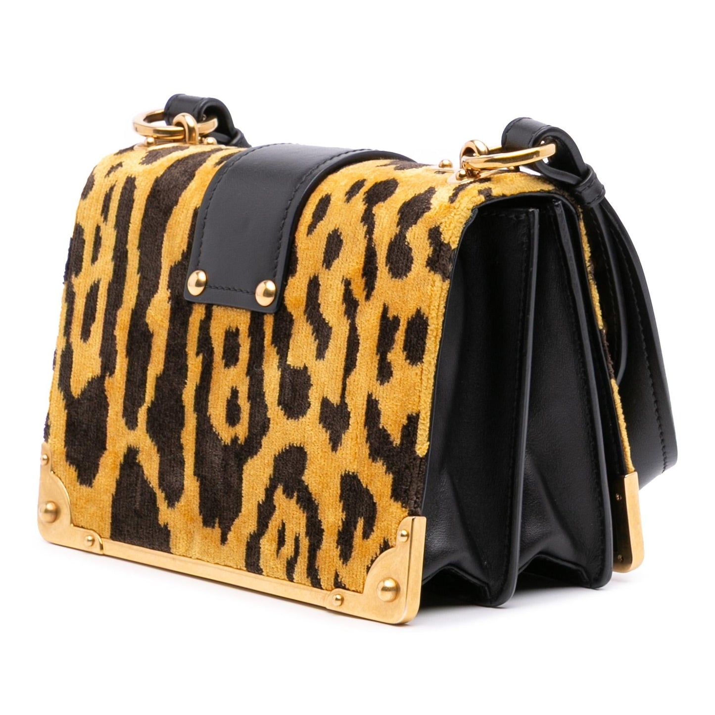 Prada City Calf Trimmed Velvet Leopard Print Cahier Crossbody Crossbody Bag