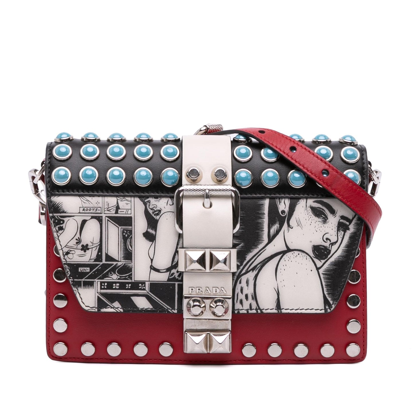 Prada City Calfskin Comic Print Studded Elektra Crossbody Crossbody Bag