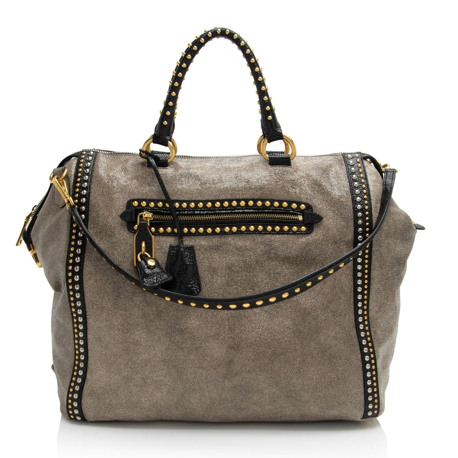 Prada Crackled Calfskin Studded Bauletto Satchel Shf Homqxl Satchel Bag