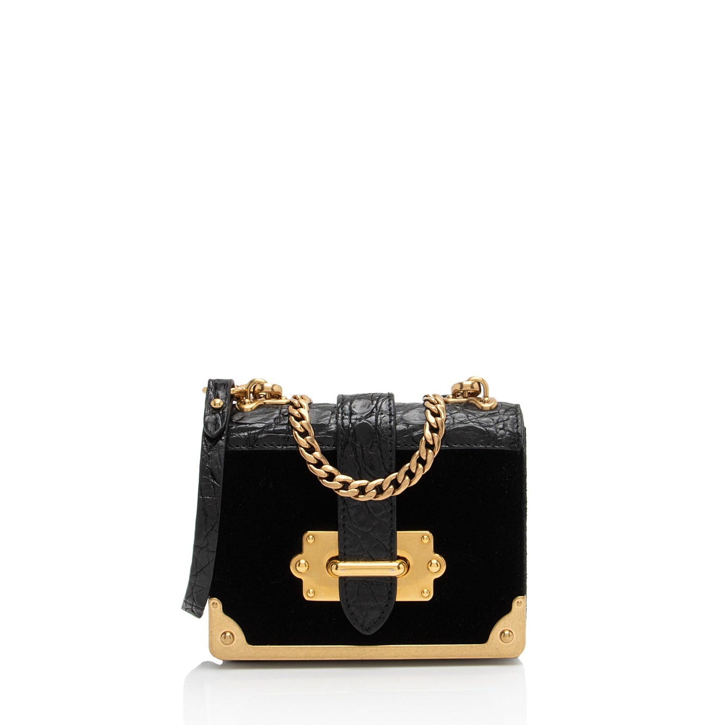 Prada Croc Calfskin Velvet Cahier Crossbody Shf Ckprr7 Micro Embossed Crossbody Bag