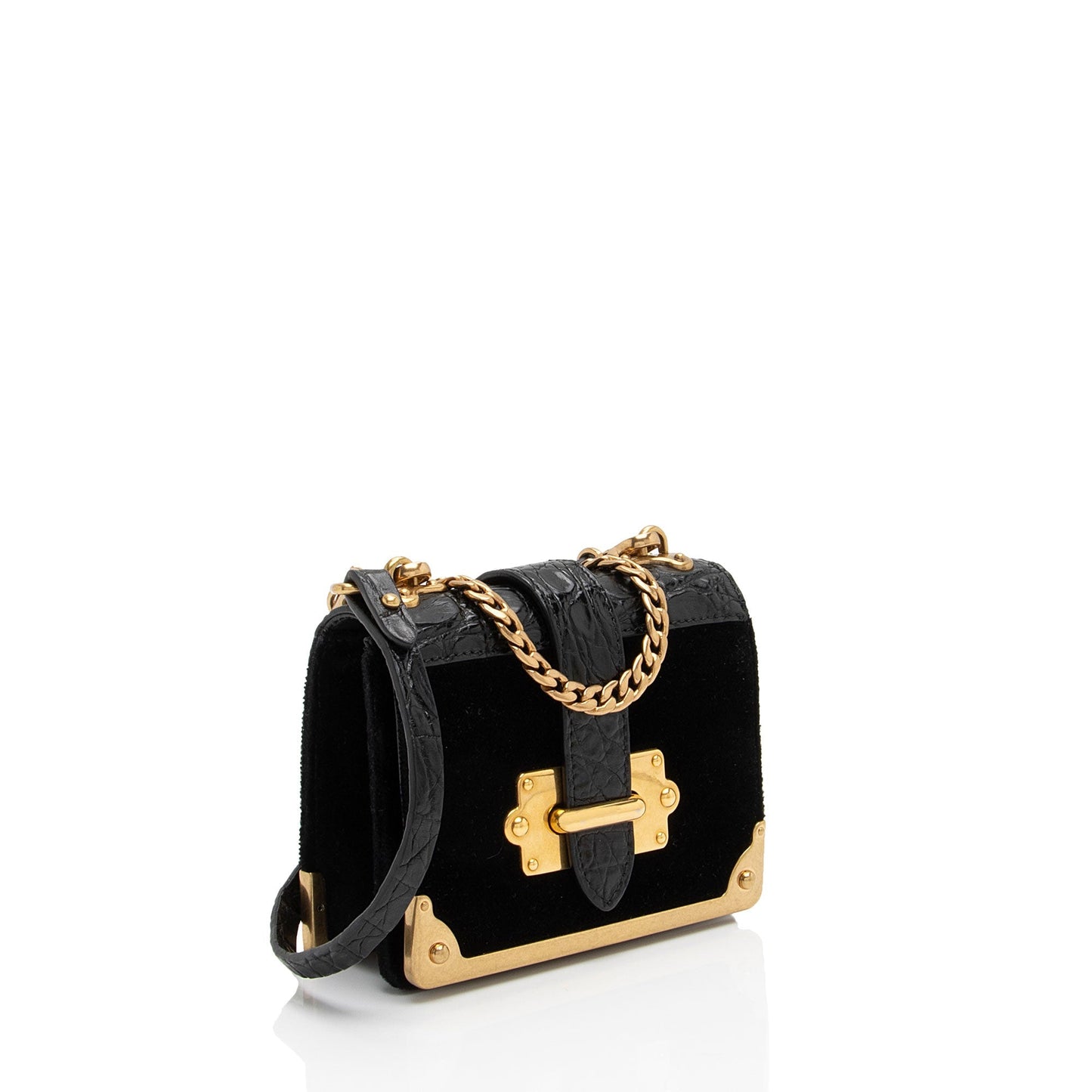 Prada Croc Calfskin Velvet Cahier Crossbody Shf Ckprr7 Micro Embossed Crossbody Bag