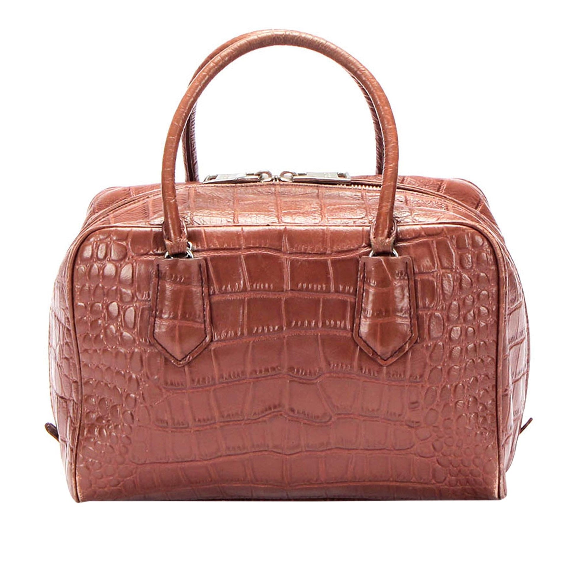 Prada Croc Handbag Shg Leather Embossed Satchel Bag