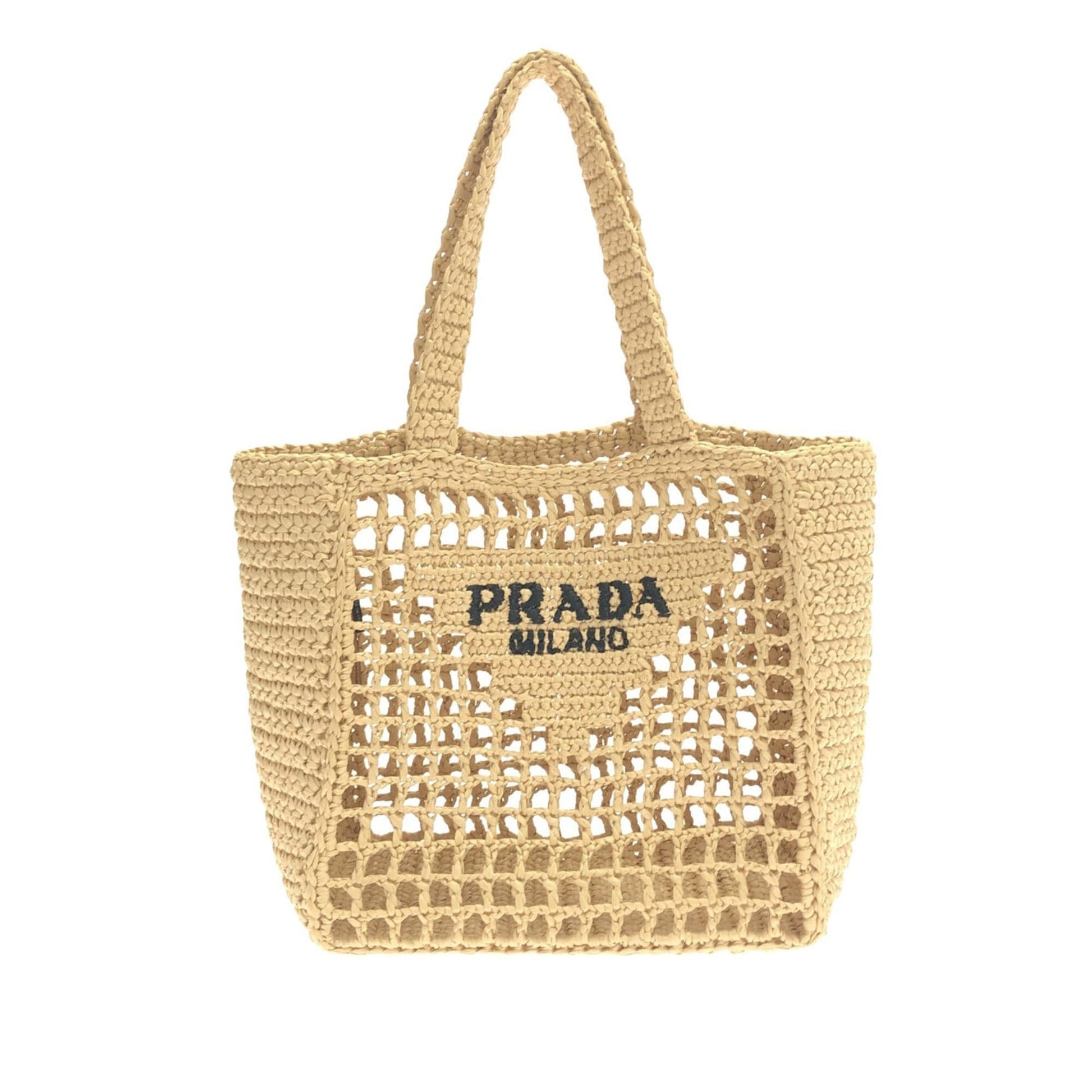 Prada Crochet Tote Shg Pyxgqu Raffia Logo Tote Bag