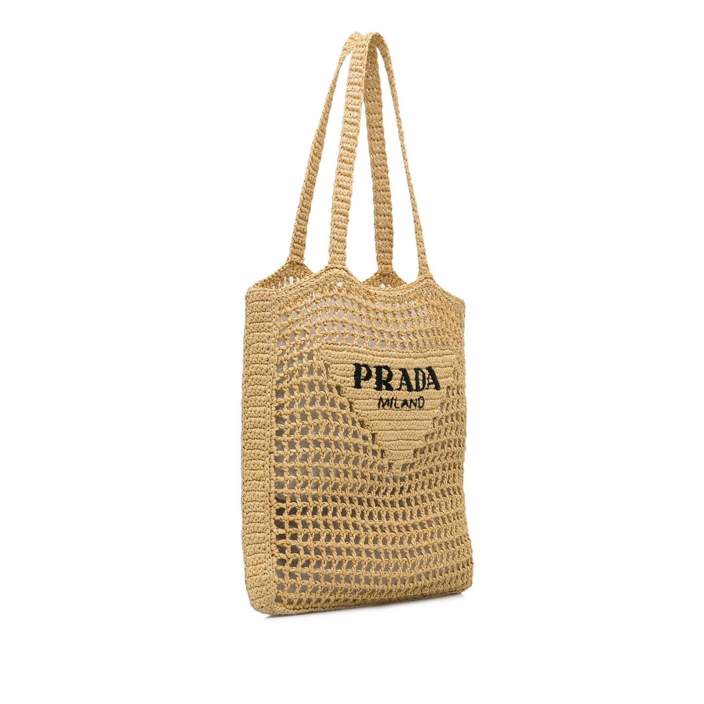 Prada Crochet Tote Shg 1Ypyma Raffia Logo Tote Bag