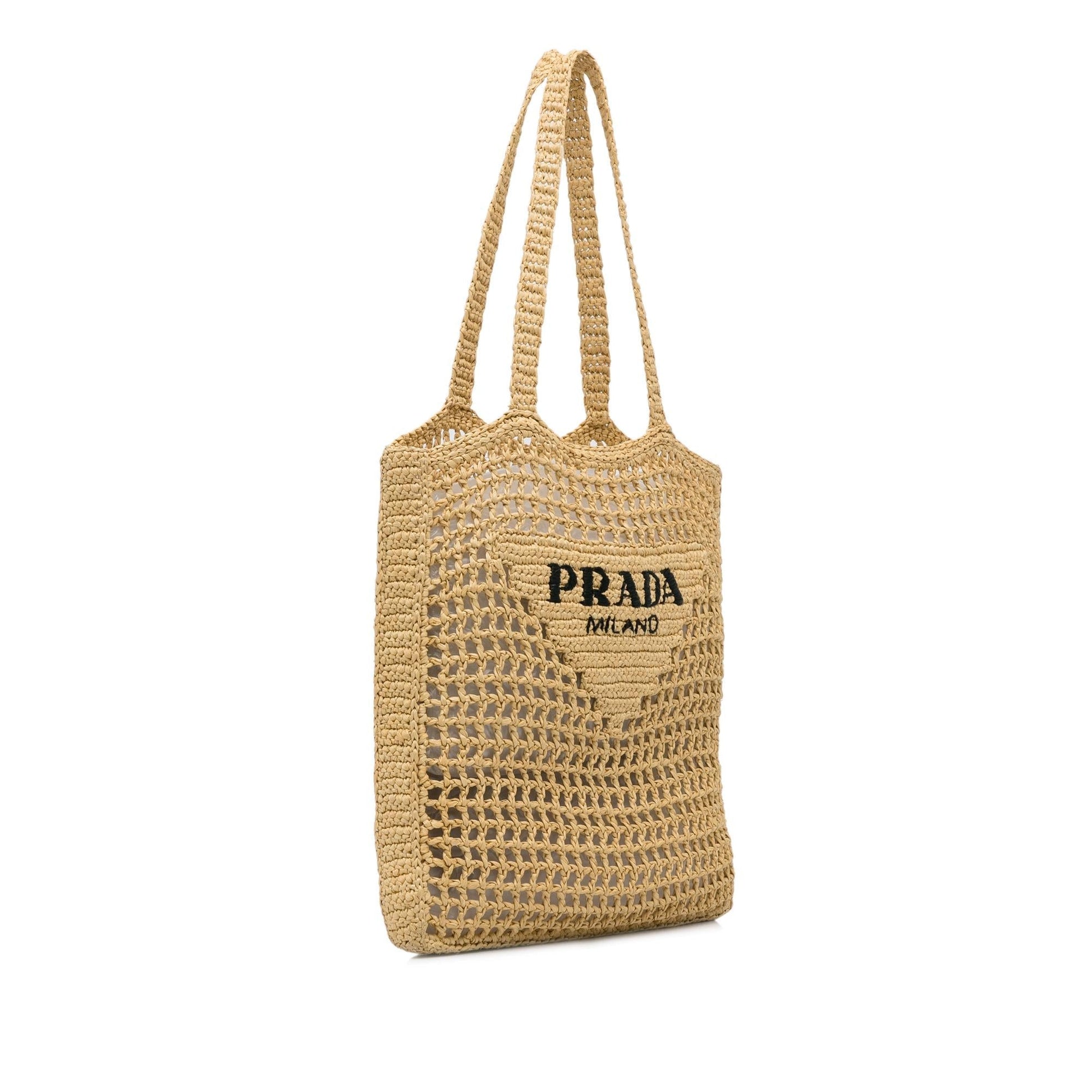 Prada Crochet Tote Shg 1Ypyma Raffia Logo Tote Bag