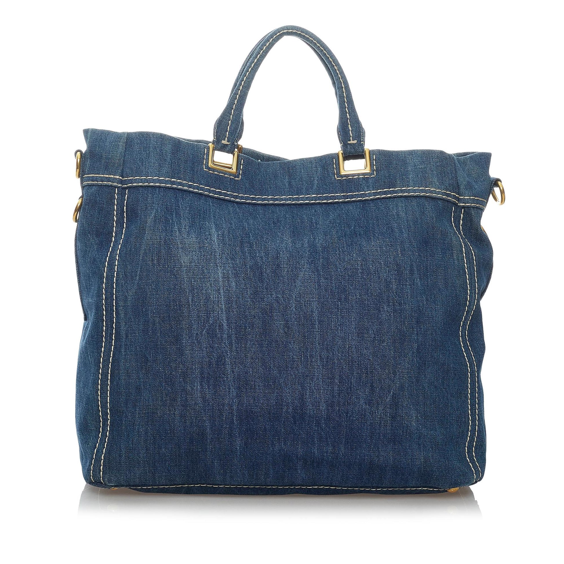 Prada Shopping Satchel Shg Denim Logo Satchel Bag