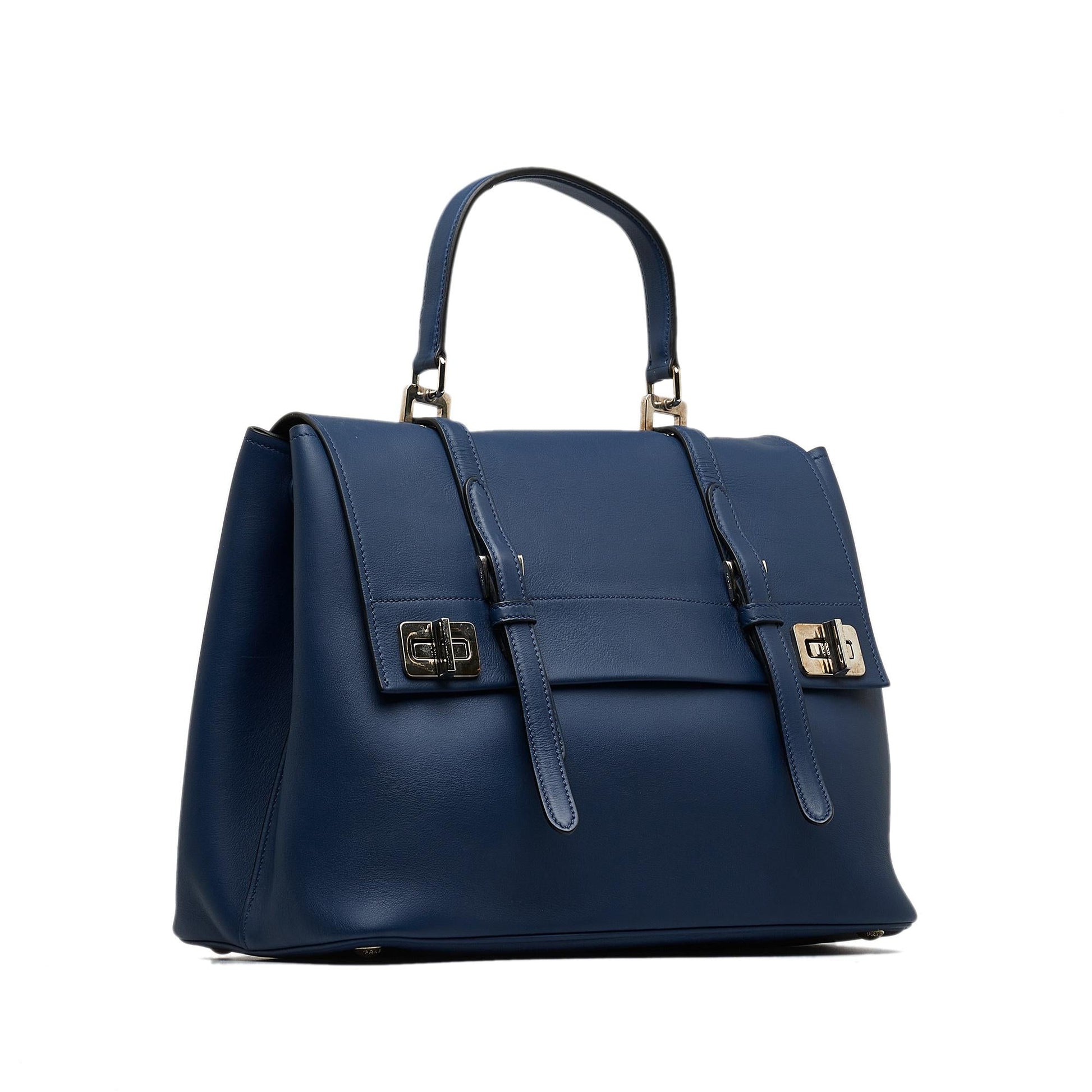 Prada Double Turnlock Satchel Shg 7Layvo Leather Satchel Bag