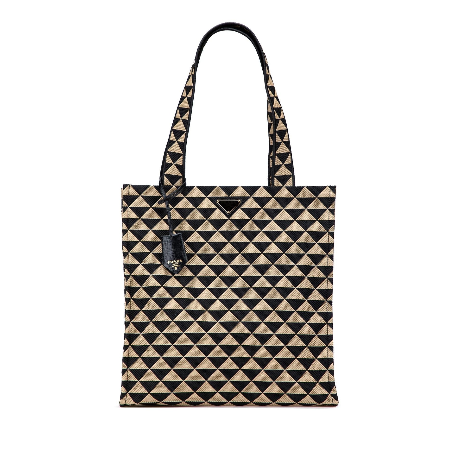 Prada Triangolo Symbole Shopping Tote Canvas Embroidered Tote Bag