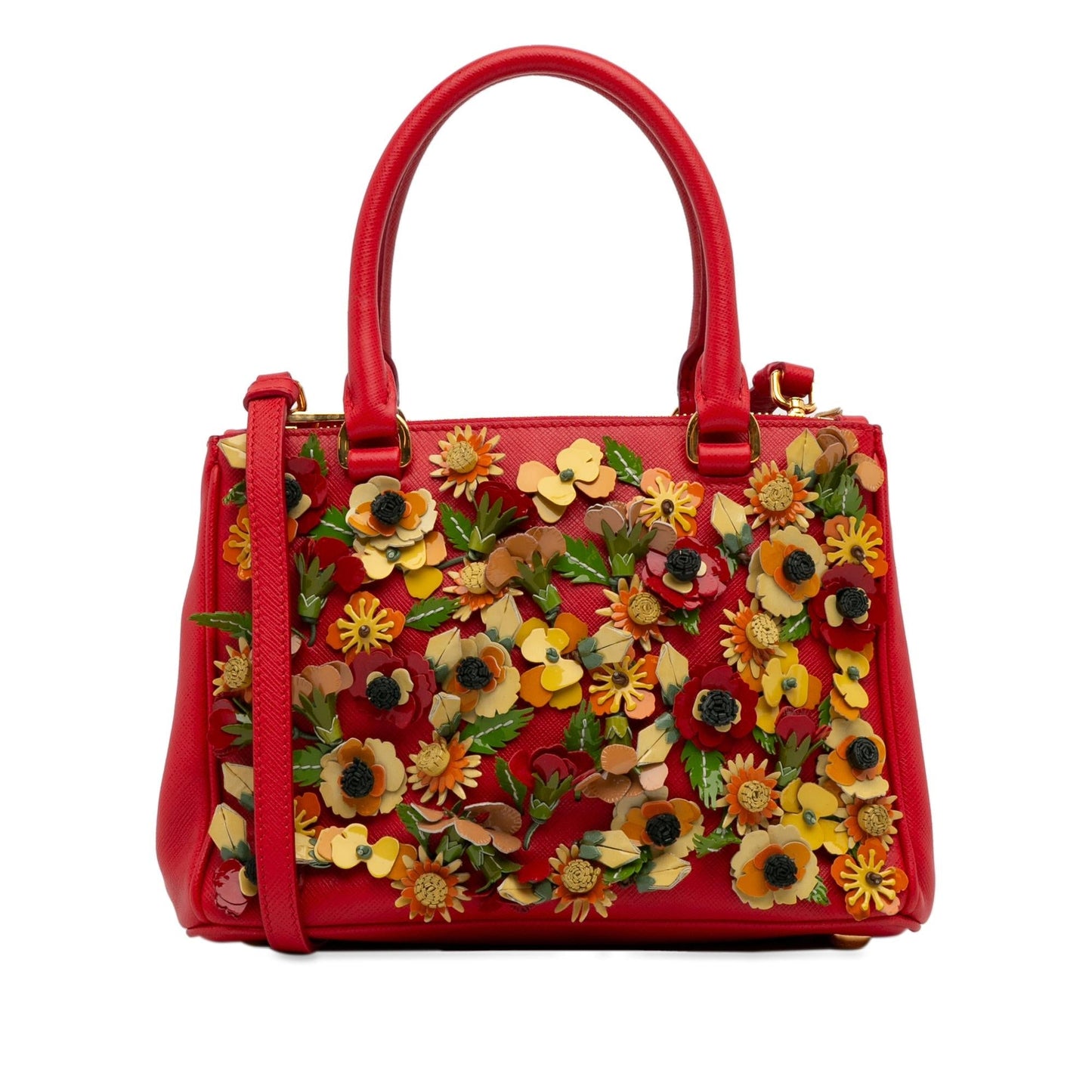 Prada Floral Double Galleria Shg Da9727 Satchel Bag Saffiano Zip