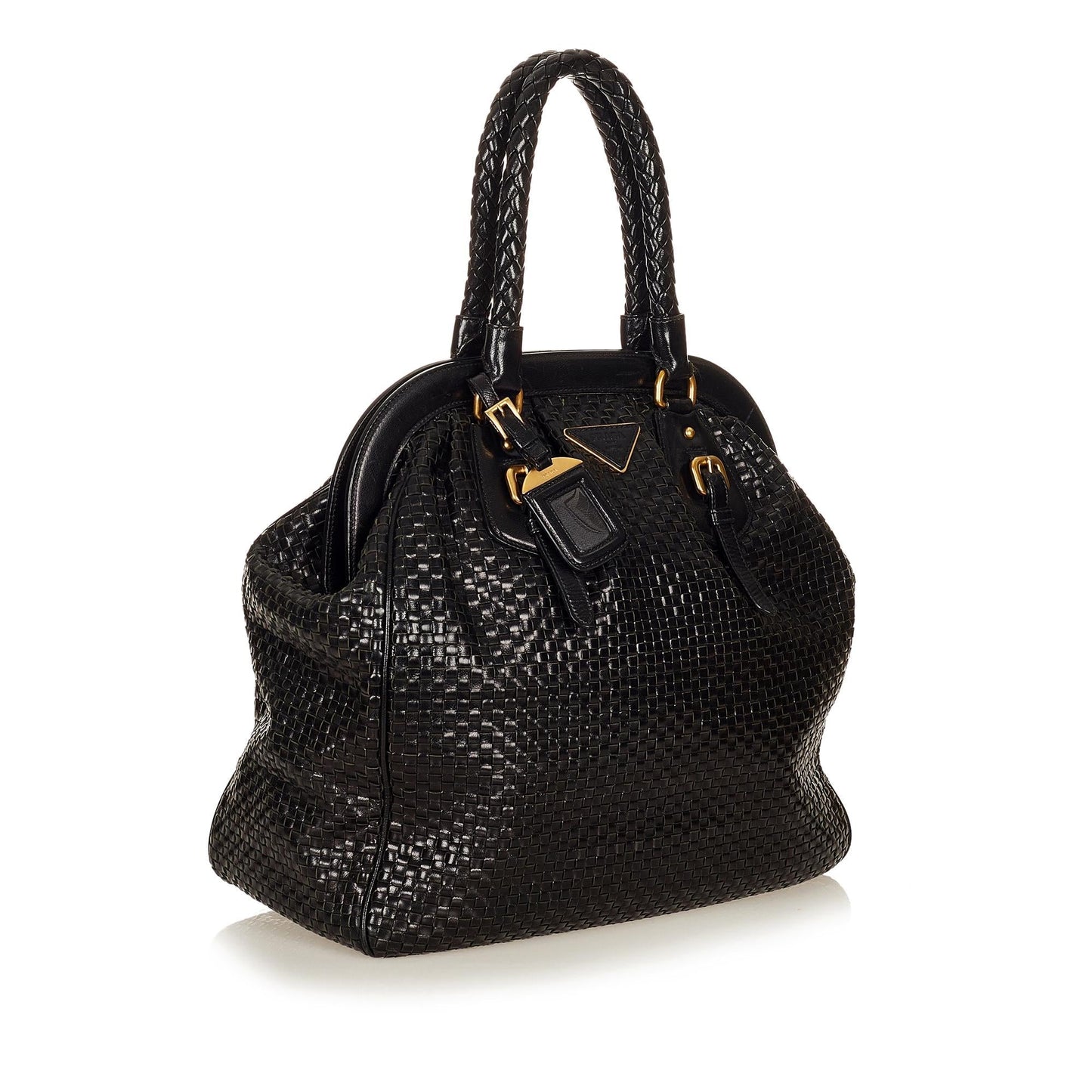Prada Frame Tote Bag Shg Leather Woven