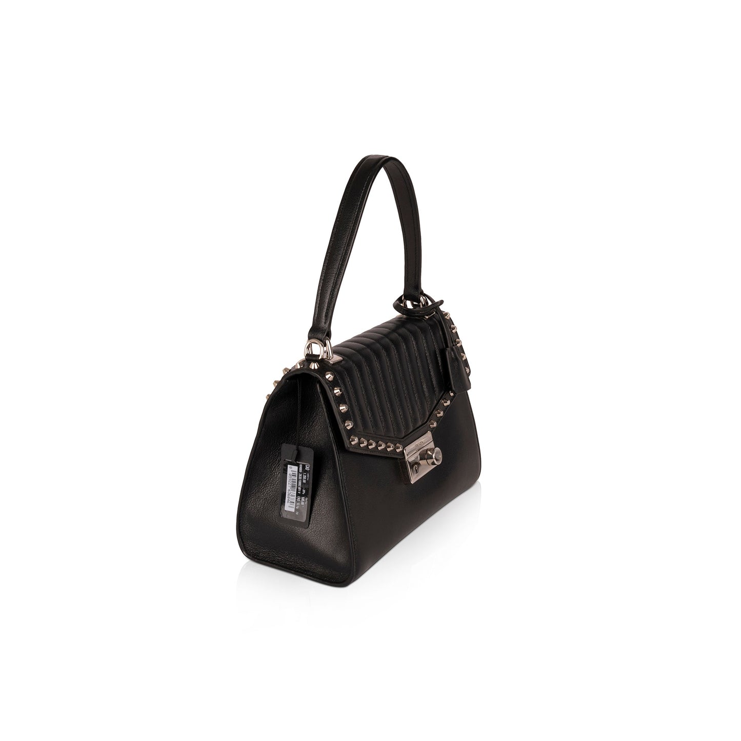 Prada Glace Calf Studded Top Handle Bag Leather Travel Bag