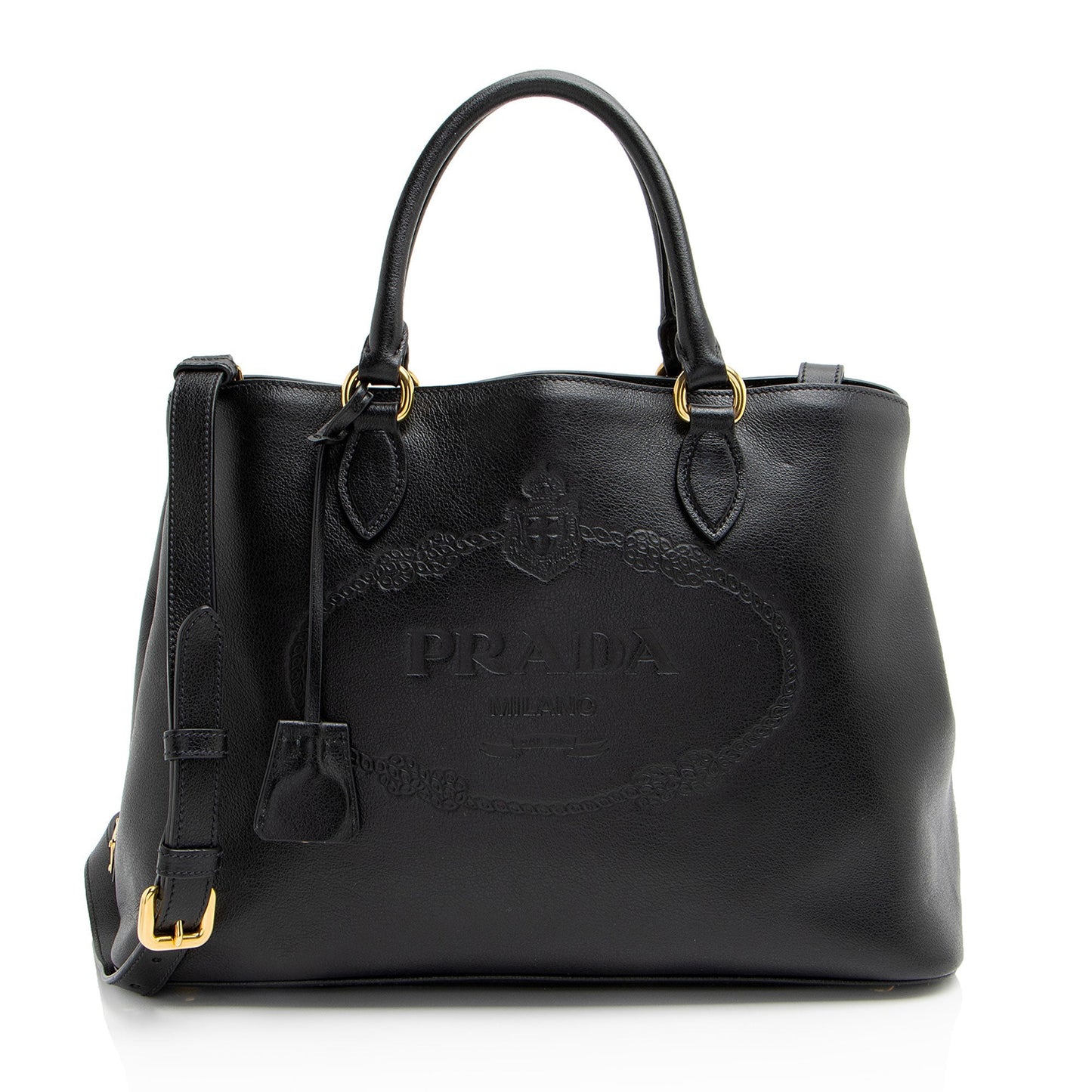 Prada Glace Calf Tote Logo Tote Bag