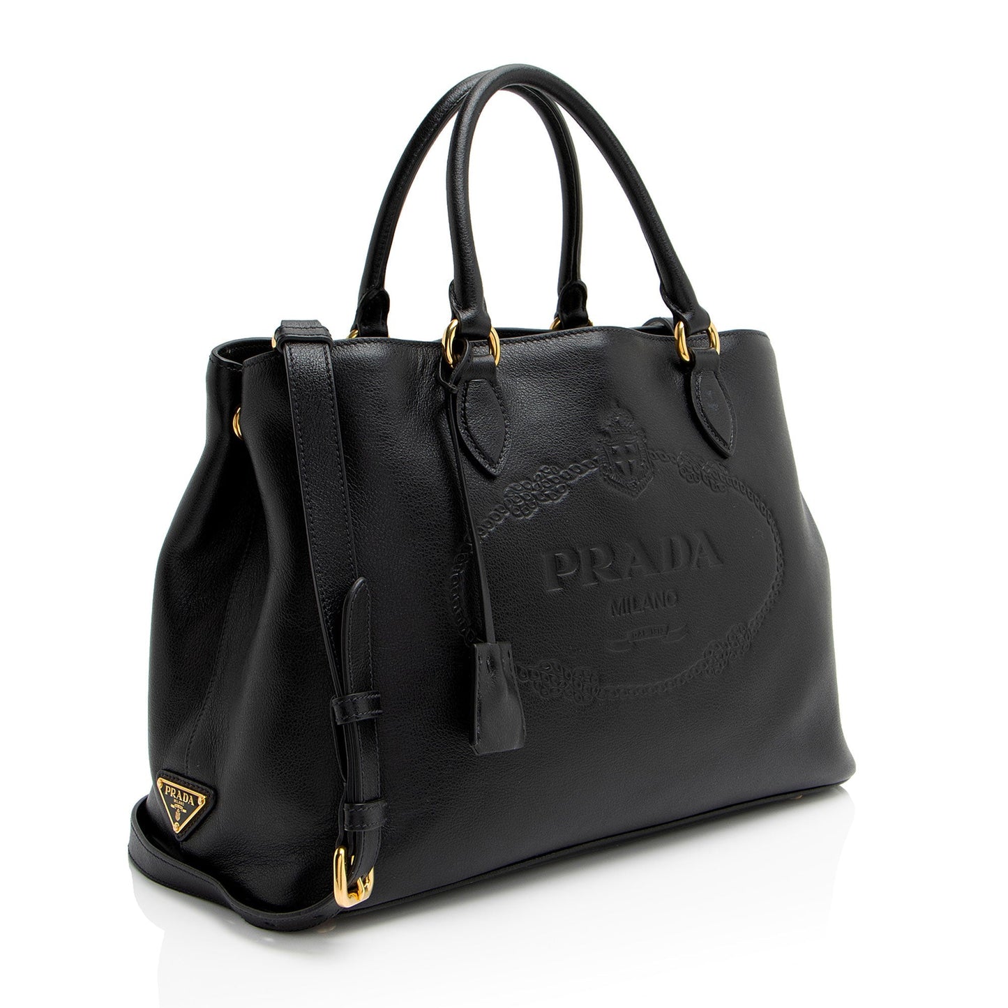 Prada Glace Calf Tote Logo Tote Bag