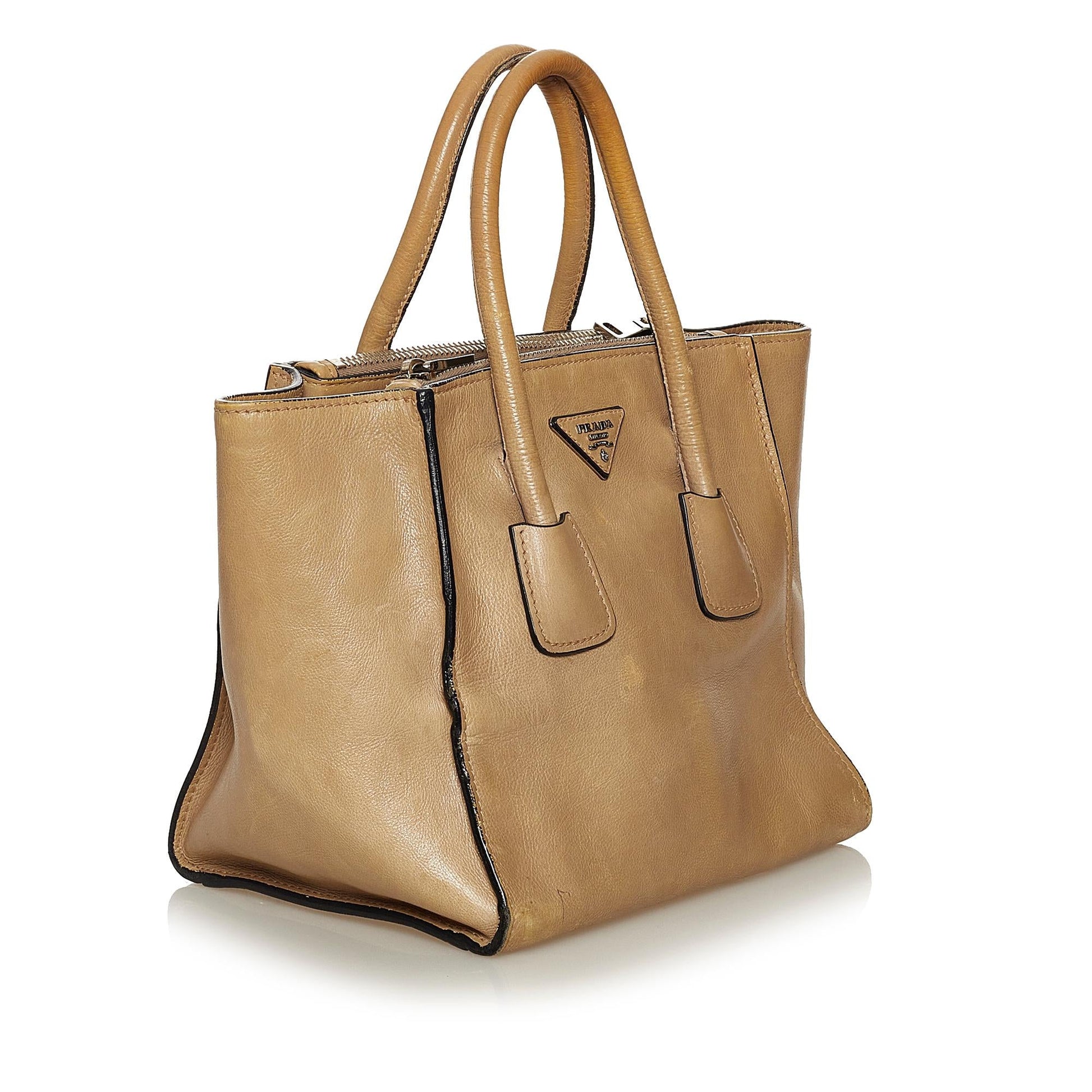 Prada Glace Calf Twin Pocket Handbag Shg Leather Satchel Bag