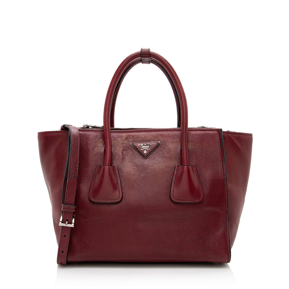 Prada Glace Calf Twin Pocket Tote Shf Tote Bag 30 Authentic 154199