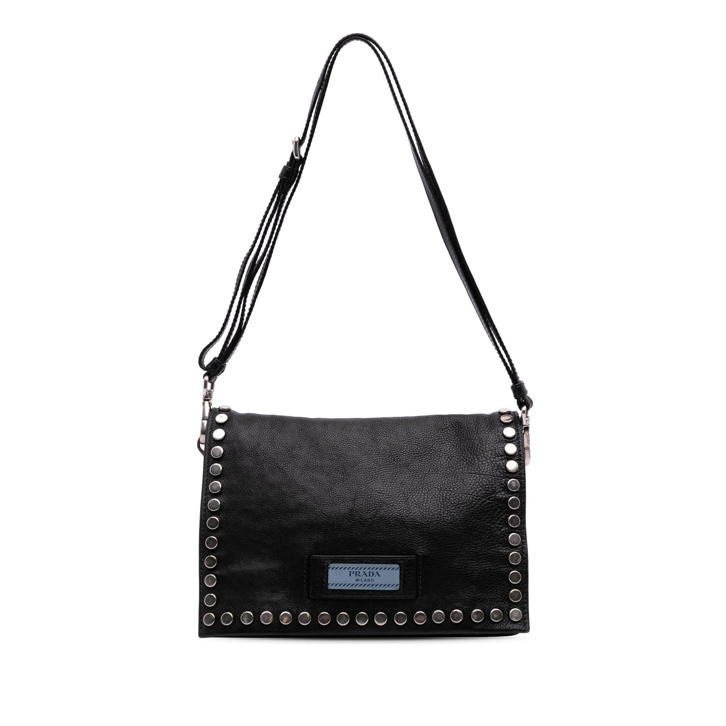 Prada Glace Calfskin Studded Etiquette Shoulder Bag Flap