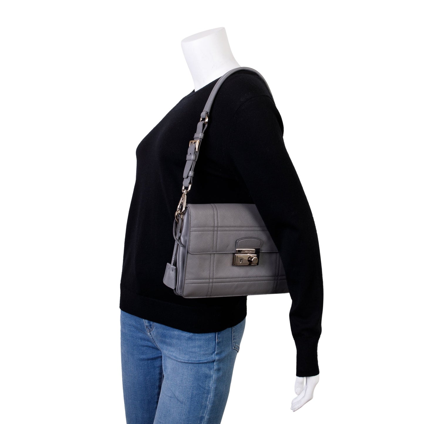 Prada Gray Saffiano Soft Shoulder Bag Leather